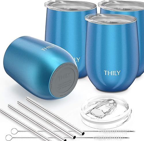 Miniatura 9 de Thily T1 - Paquete de 2 juegos de vasos térmicos de acero inoxidable sin asa, aislados al vacío, a prueba de sudor, irrompibles, sin BPA, ideales