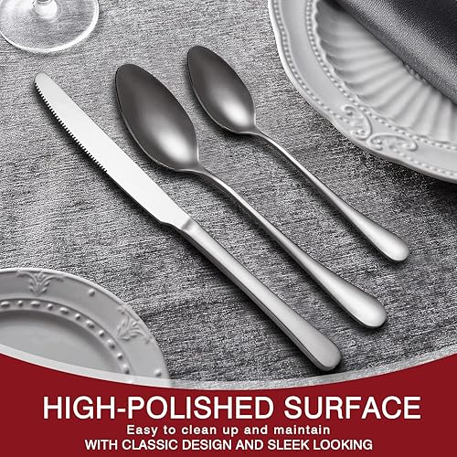 Miniatura 5 de SUTETLW Juego de cubiertos de cocina de 20 piezas, cubiertos de acero inoxidable para 4 platos, incluye 4 cucharas, 4 tenedores, 4 cuchillos, 4