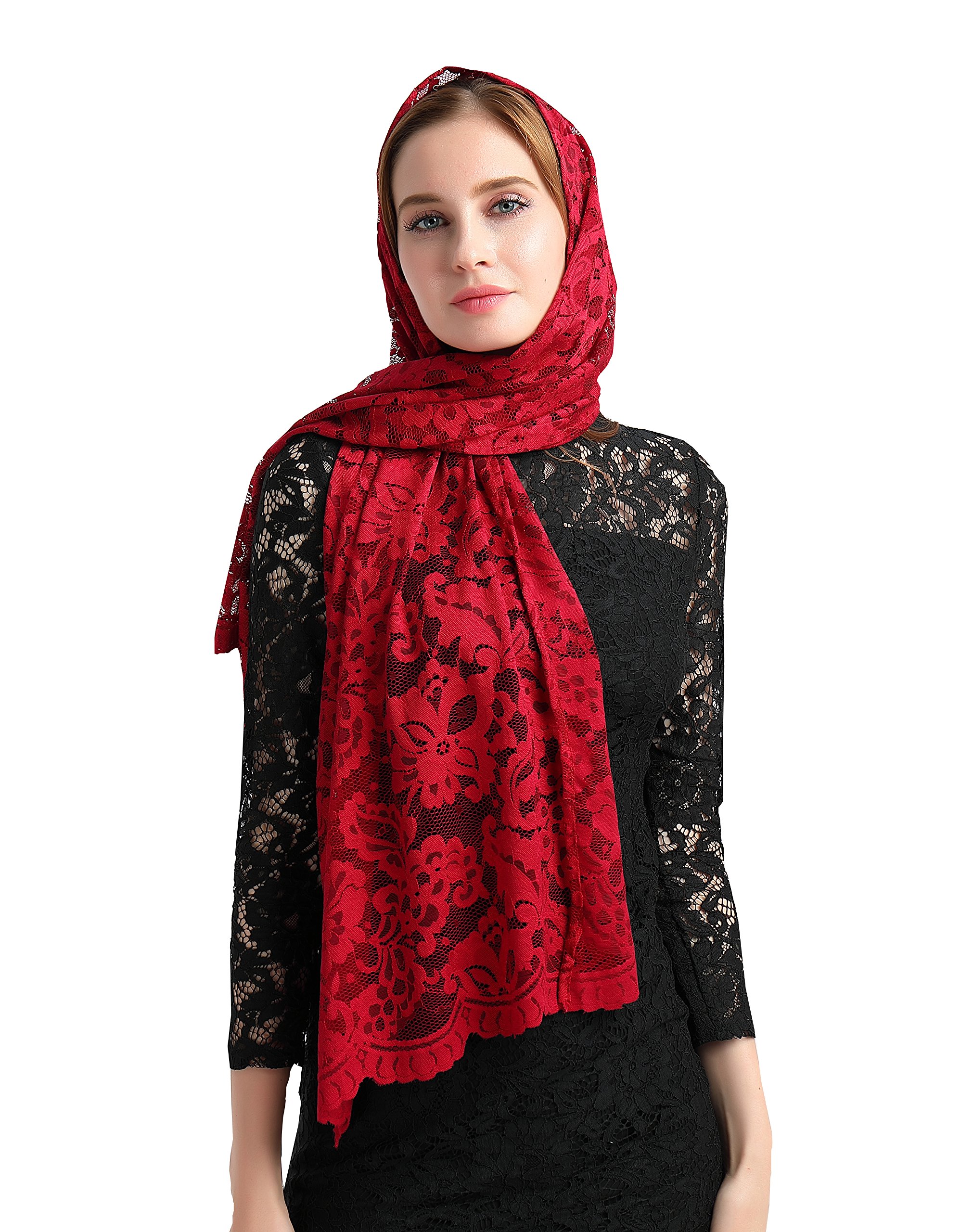 Religious Head Covering Mantilla veil Catholic Mantilla Orthodox veil v25 - Red -