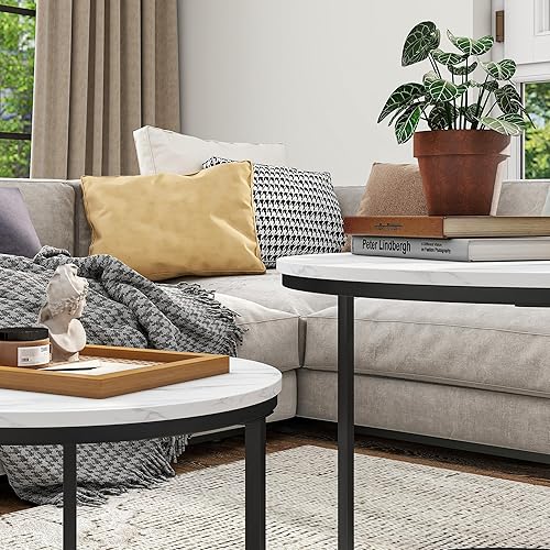 Miniatura 6 de BOFENG Juego de 2 mesas auxiliares redondas industriales para sala de estar, dormitorio, oficina, mesas auxiliares apilables, muebles decorativos de