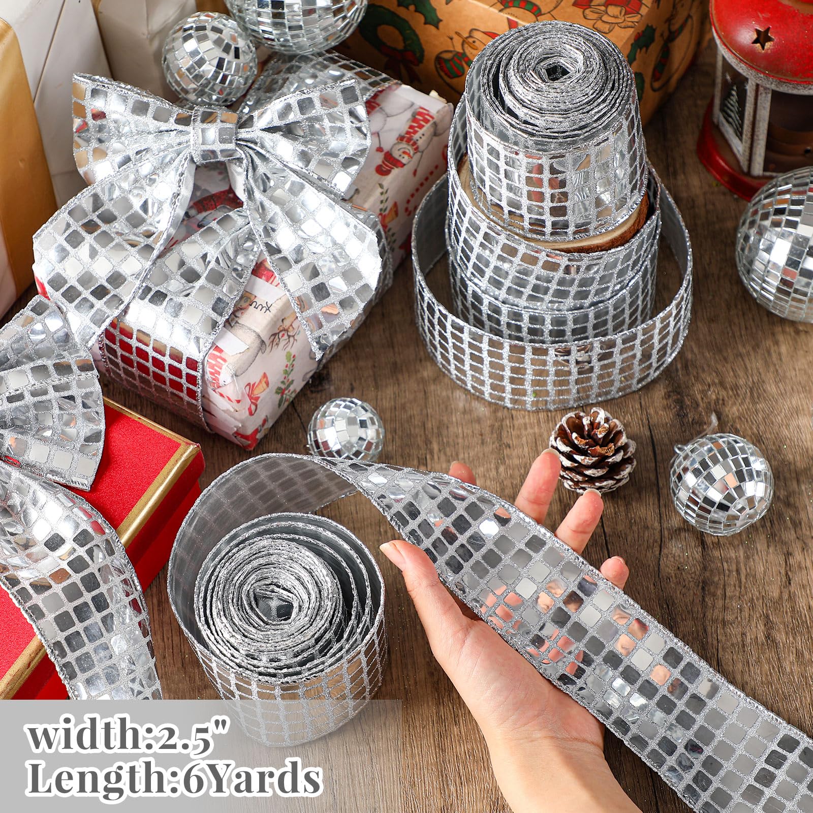 Christmas Silver Disco Ribbon For Gift Wrapping Crafts Christmas Silver ...
