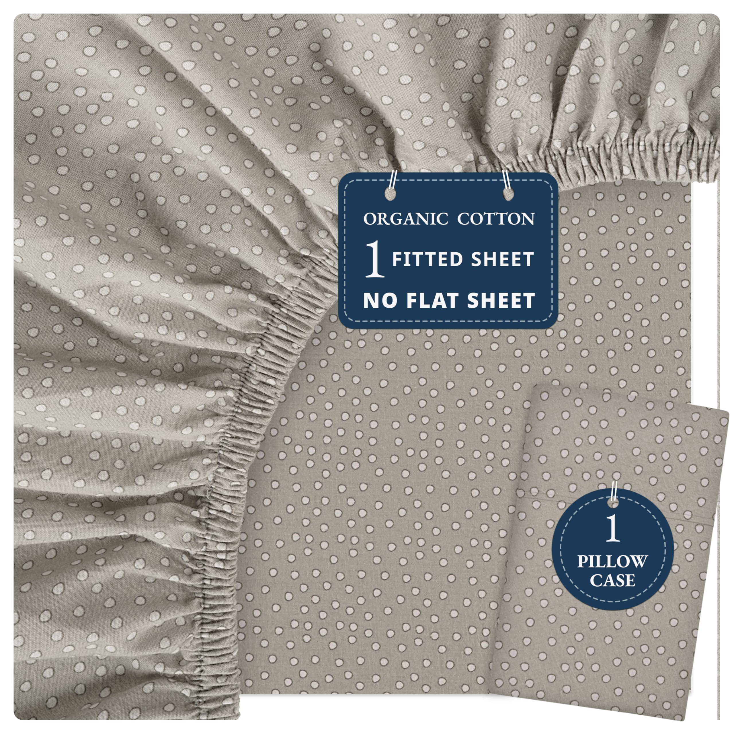 LANE LINEN 100% Organic Cotton Single Duvet Cover Set, 2 Piece Set, Pure Organic Long Staple Cotton, Percale Weave, Breathable, Comforter Cover with Button Closure - White Grey Dot