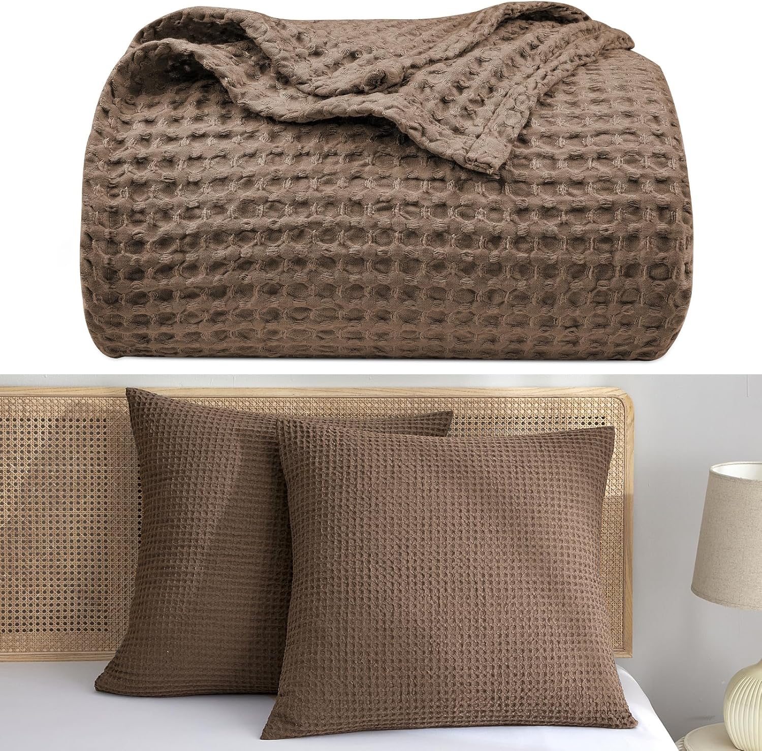 PHF Ultra Soft Waffle Weave Blanket + Waffle Euro Sham