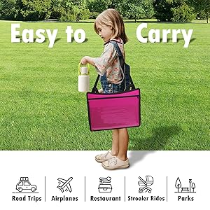 WENRENER Kids Travel Tray for Airplane - Toddler Car Seat Table Tray, Road Trip Essentials for Boys & Girls, Carseat Lap Desk for Kids Road Trip Activities (Pink)