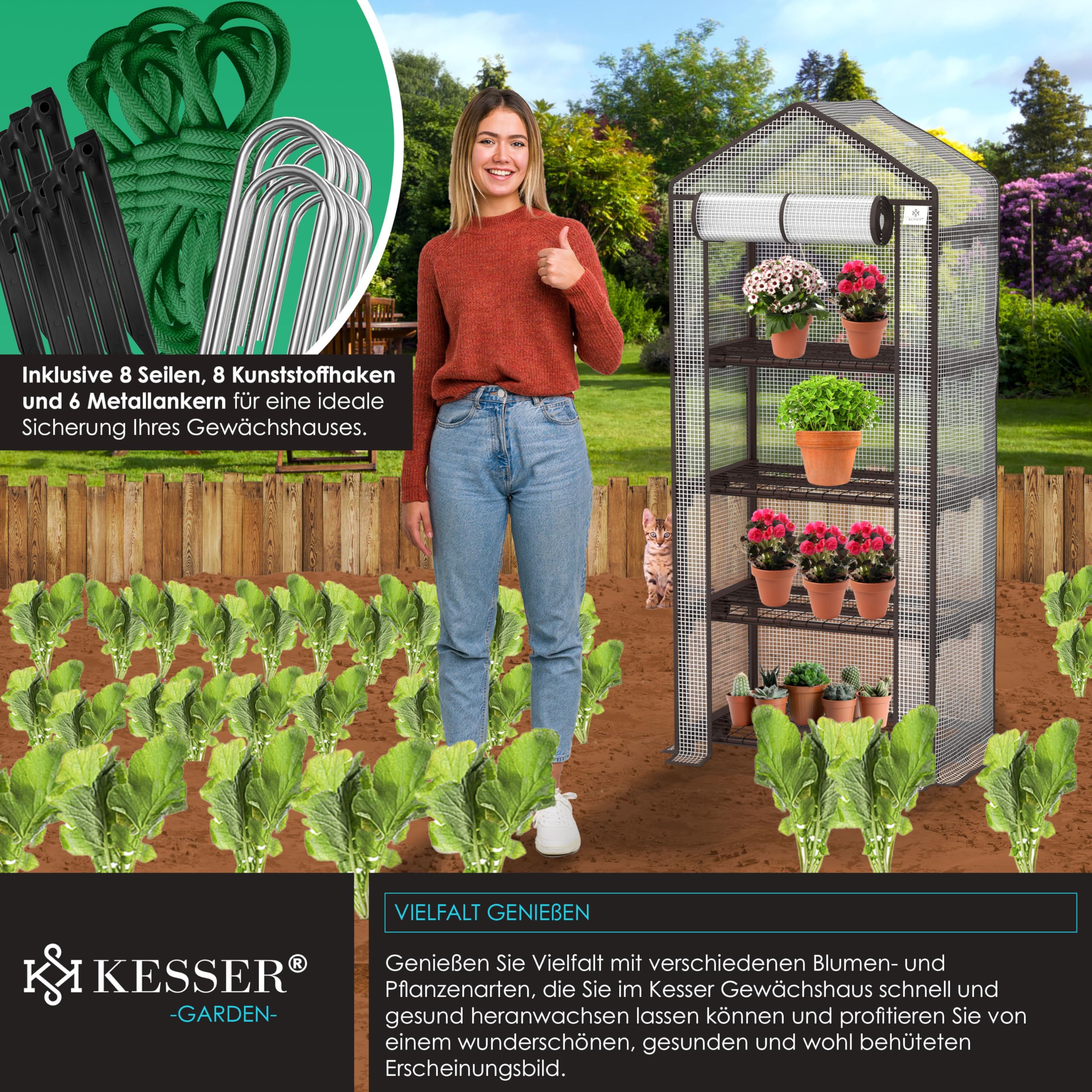 KESSER® Premium Foliengewächshaus Gewächshaus mit 4 Etagen - 69 x 50 x 158 cm Treibhaus mit 4 Regalen - Platzsparend, Hochwertiges Anzuchthaus Garten Balkon Stabil & Einfach zu Montieren