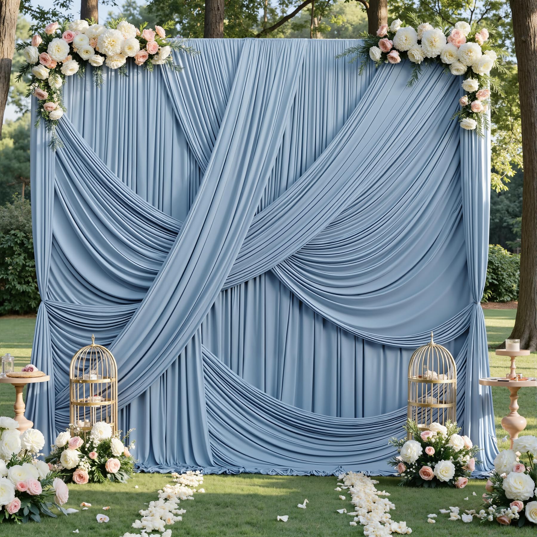 Photo 1 of 10ft×12ft Dusty Blue Backdrop Curtains for Wedding Parties, 2 Panels Wrinkle Free Polyester Photo Backdrop Drapes Back Drop Cloth for Birthday Photography Background