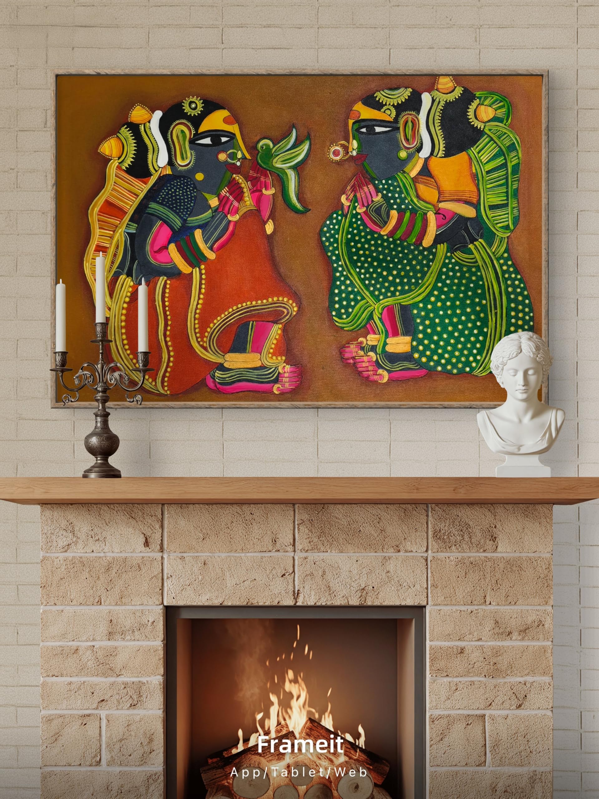 Handcrafted two women chatting Folk Art Painting | Original Handmade Art, Indian Folk Art Style, Wall Decor, Vibrant Colours, Authentic Craftsmanship-picture-21