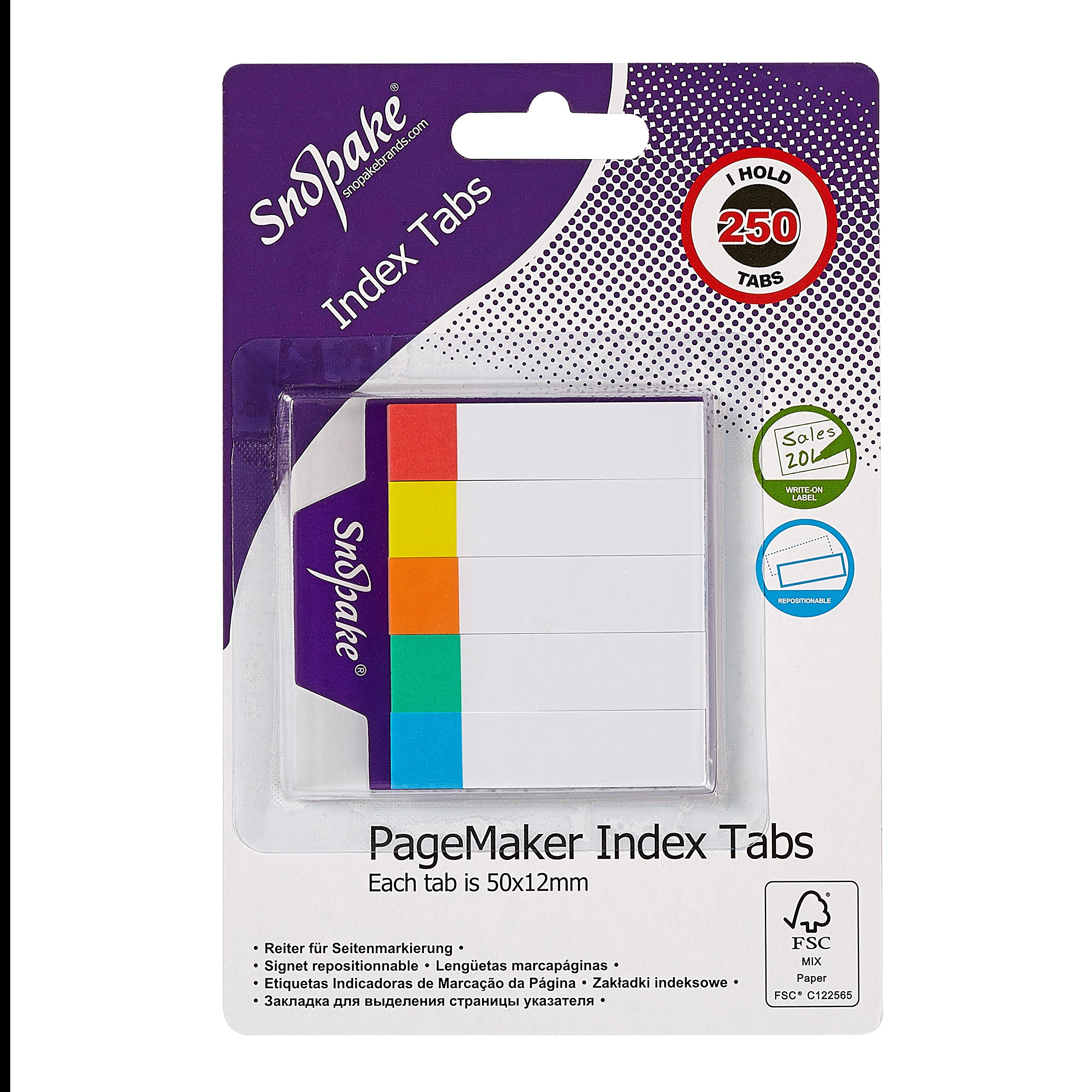 Snopake Index Haftstreifen / Pagemarker (50 x 12 mm) farbig sortiert