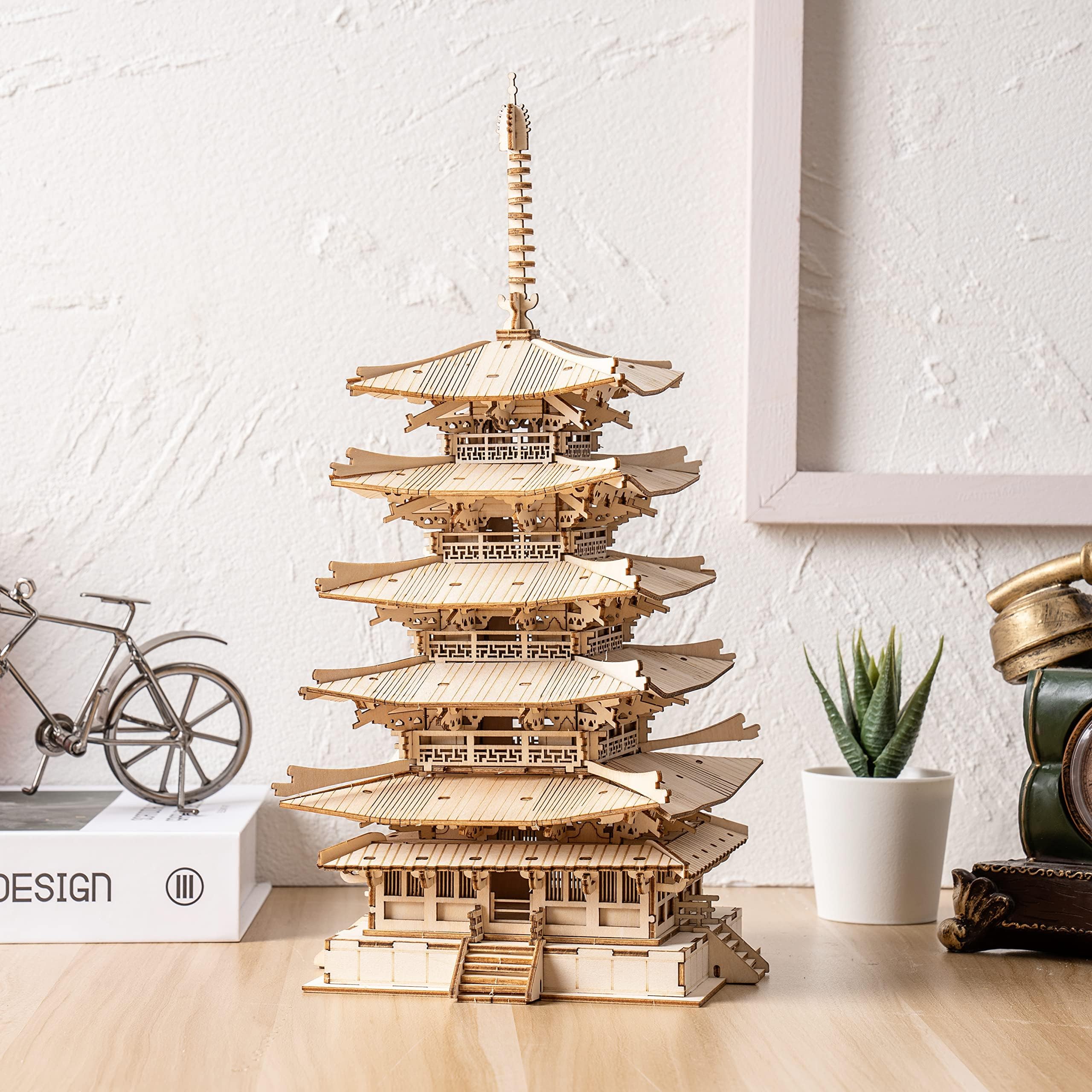 ROBOTIME Puzzle 3D in Legno Taglio Laser Kit Costruzione Legno Meccanico per Adulti Cinque Piani Pagoda Rompicapo Modellini Kit Giocattoli Educativi