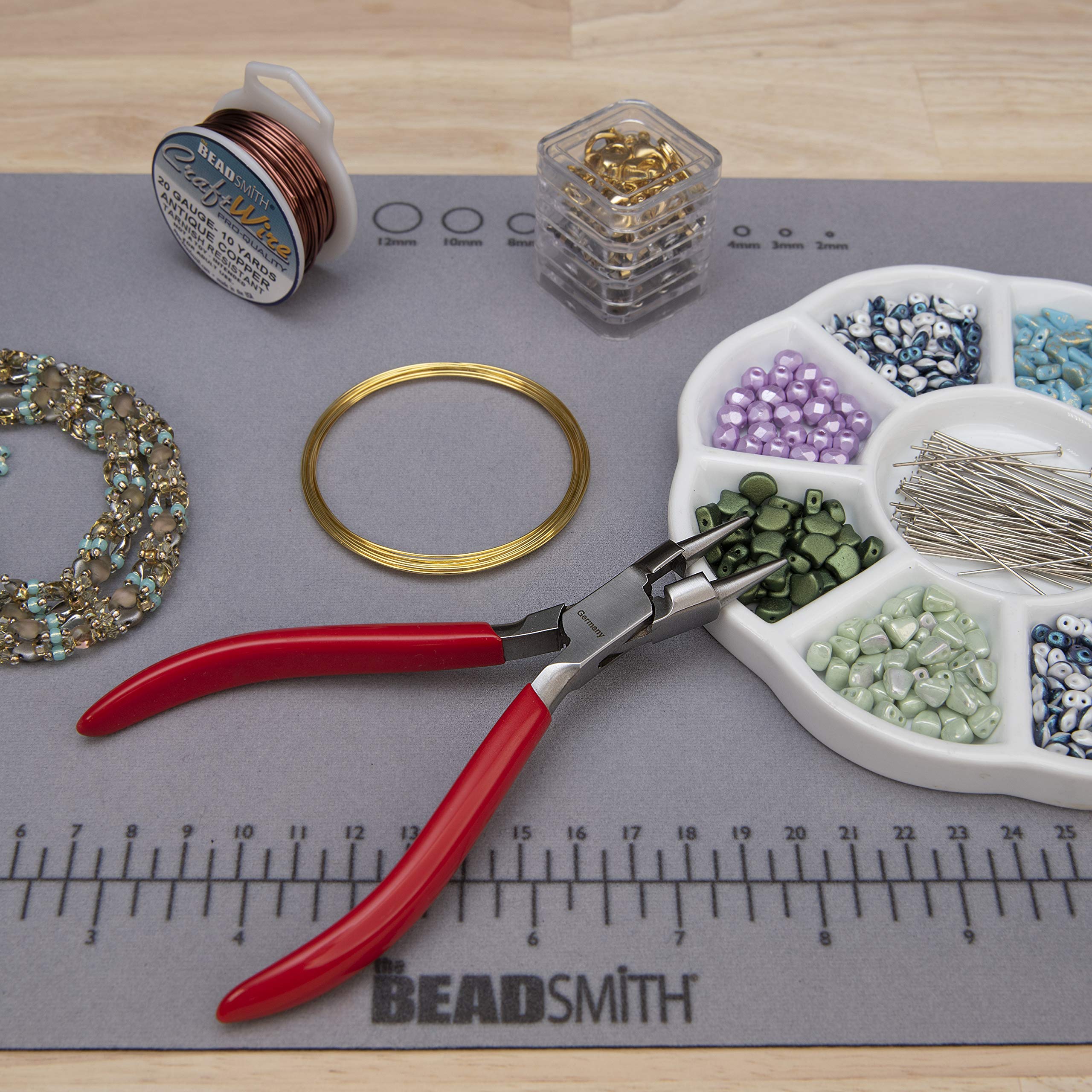 The Beadsmith Seria Platinum niemieckie kombinacje okrągłe szczypce i frez (szczypce różańcowe), 5,5 cala (140 mm) z głowicą ze stali polerowanej, czerwony wygodny uchwyt z PCW i bez sprężyny