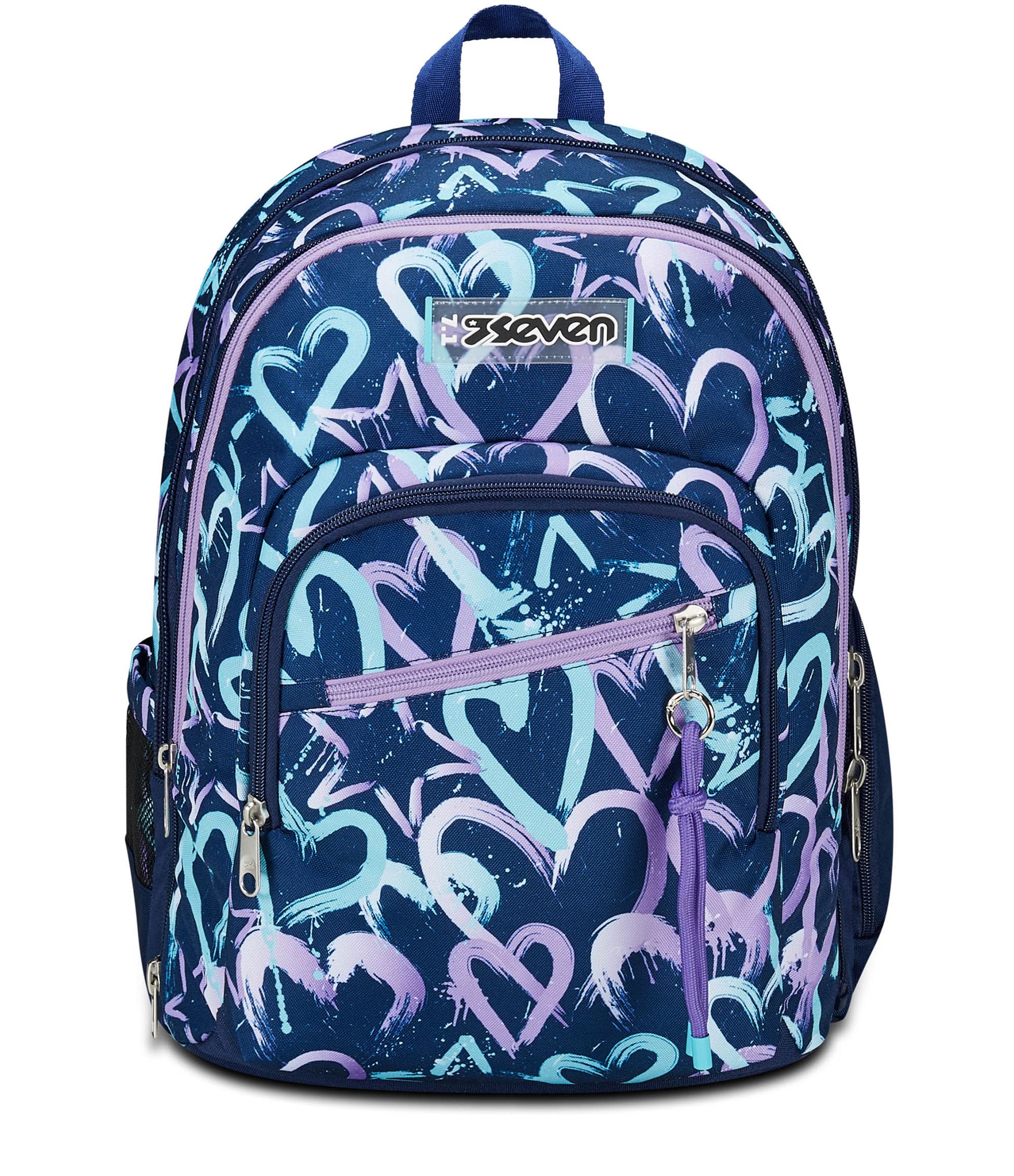Seven Zaino Scuola Adavanced Detach, Viola Blu, Crystal Purple, Doppio Scomparto Con Tasca Staccabile Uso Zainetto, Tasca Porta PC, Tasca Porta Borraccia, Zaino Medie e Superiori, Bambina Ragazza