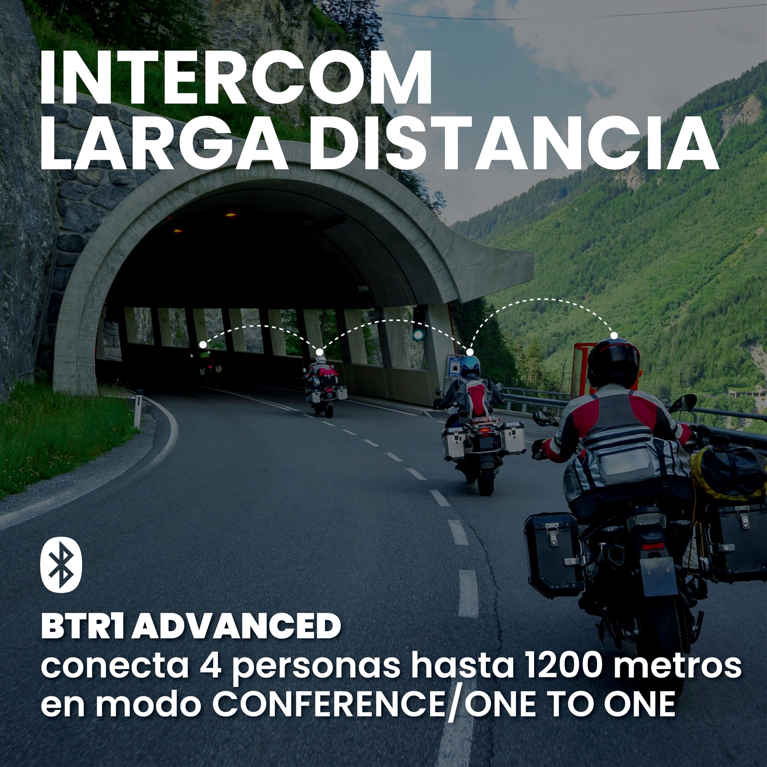 Midland - Intercomunicador Casco Moto BTR1 Advanced Twin Único, Auriculares Moto Inalámbricos Bluetooth IPX6, 1,2Km, 4 Personas Conferencia, Batería 23H, Cancelación Ruido, Audio HD, Conforme ECE2206
