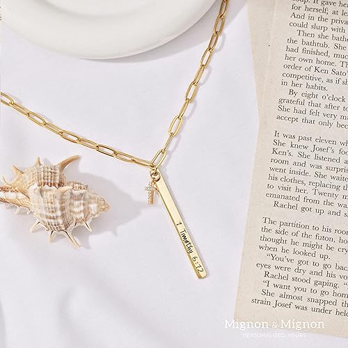 Miniatura 4 de MignonandMignon Personalized Christian Necklace for Mother Religious Gifts Customized Engraved Bible Verse Pendant Jewelry Gold Cubic Cross Paper