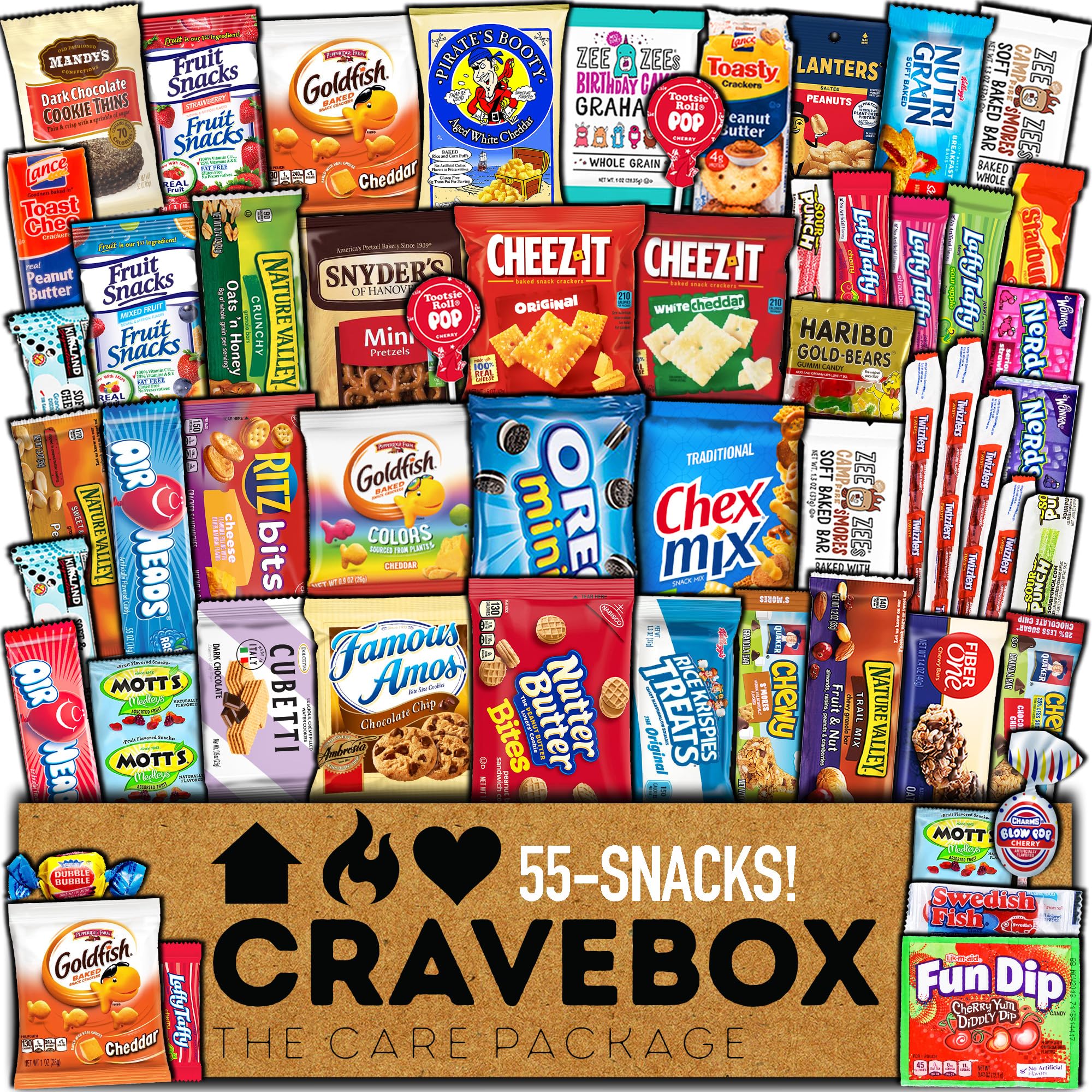 CRAVEBOX Snacks Box Variety Pack Care Package (55 Count) Halloween Treats Gift Basket Adults Kids Grandkids Guys Girls Women Men Boyfriend Birthday Cookies Chips College Student Office School