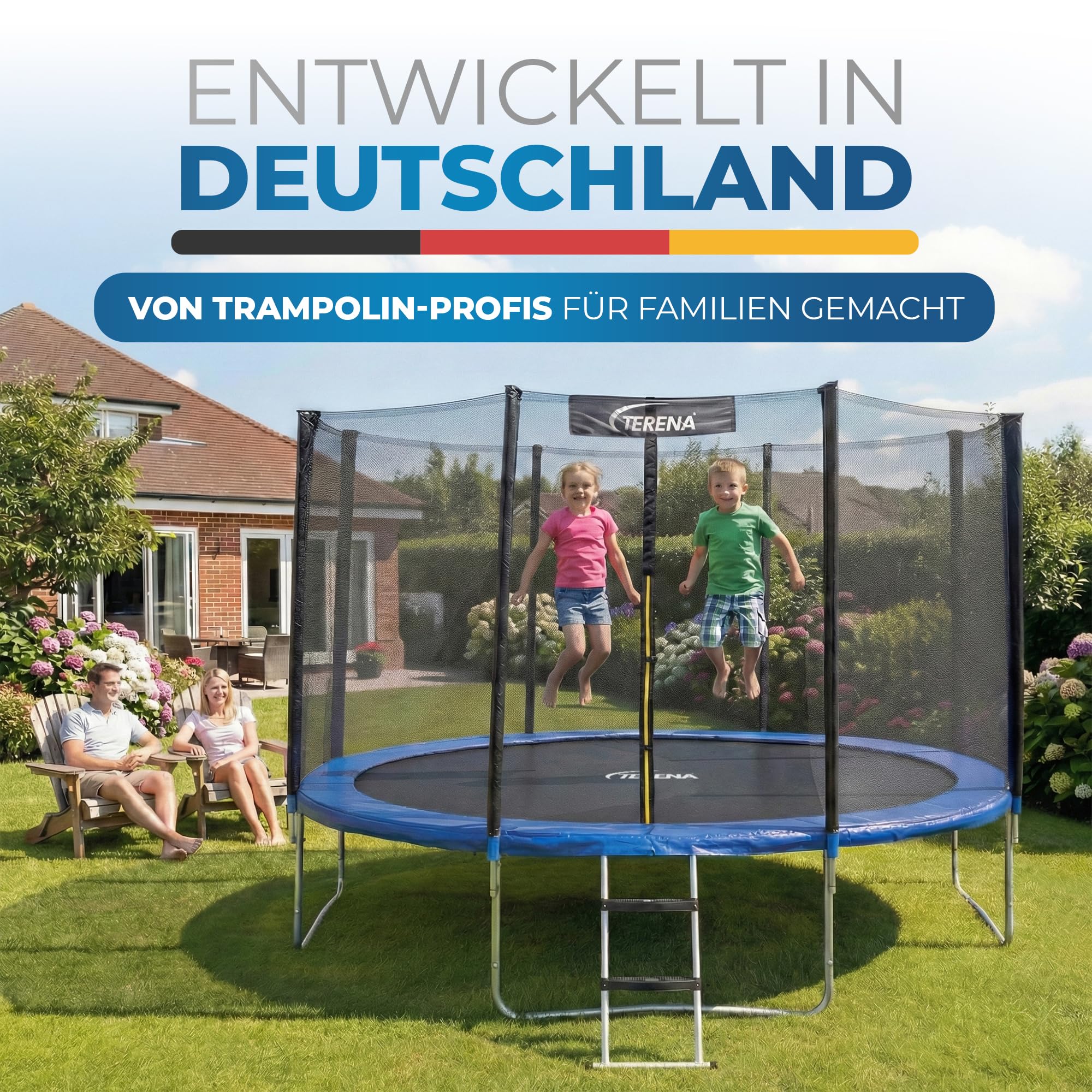 Terena Trampolinleiter 97 cm – Trampolinleiter mit Kunststoffstufen – Stabile Leiter für Trampoline – Wetterfeste Trampolin Leiter zum Einhängen – Rutschfeste Trampolin Treppe für Kinder & Erwachsene