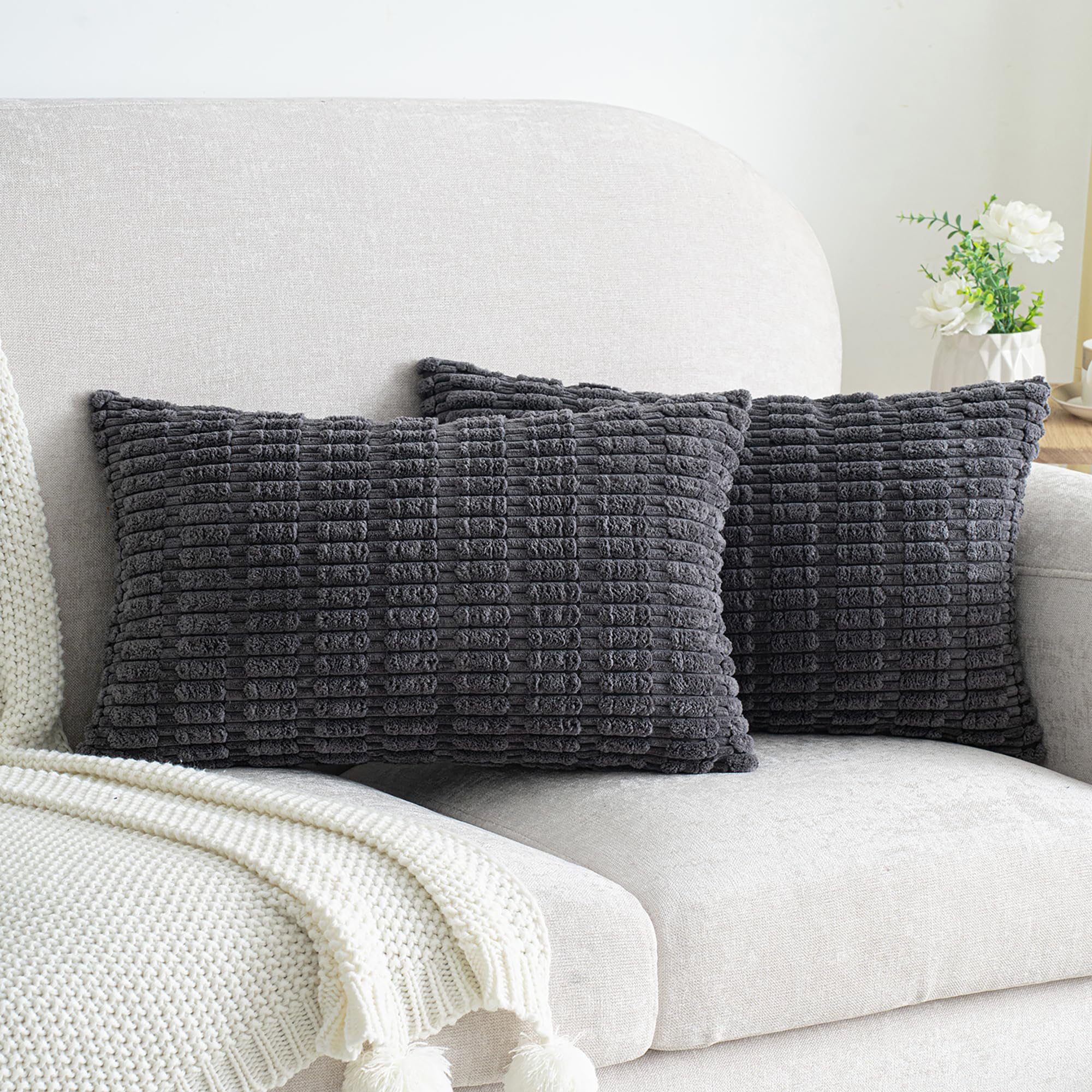 Smile of hope Pack of 2 Corduroy Decorative Lumbar Throw Pillow Covers 20x12 Inch Soft Boho Striped Pillow Covers Modern Farmhouse Home Decor for Sofa