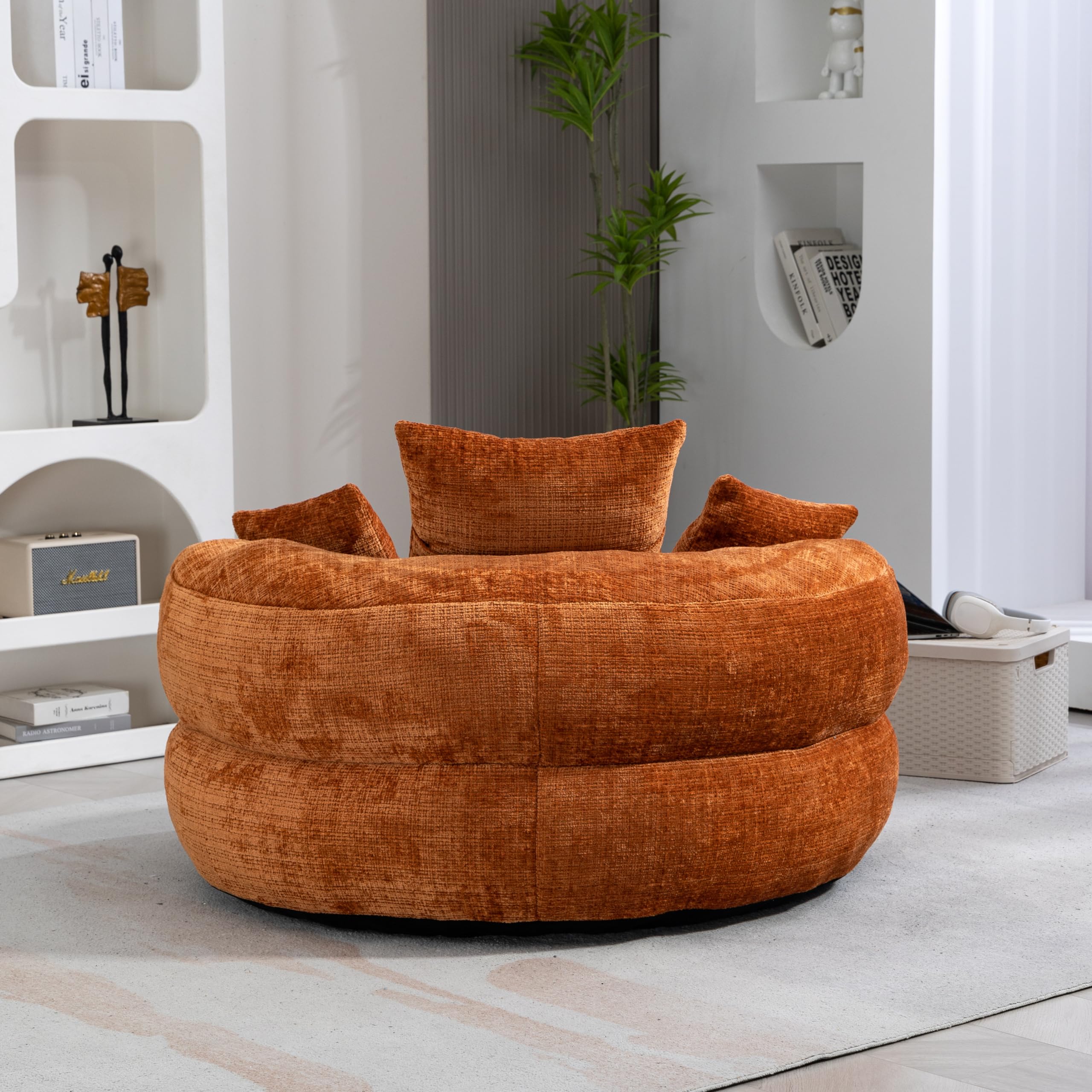 Sofá Lazy Sofa SUKY Cómodo Sillón de Respaldo Alto con TRES Cojines, para Interiores y Exteriores, Sofá Individual para Gaming, Dormitorio, Oficina, 108 x 108 x 52 cm (Chenille Naranja)