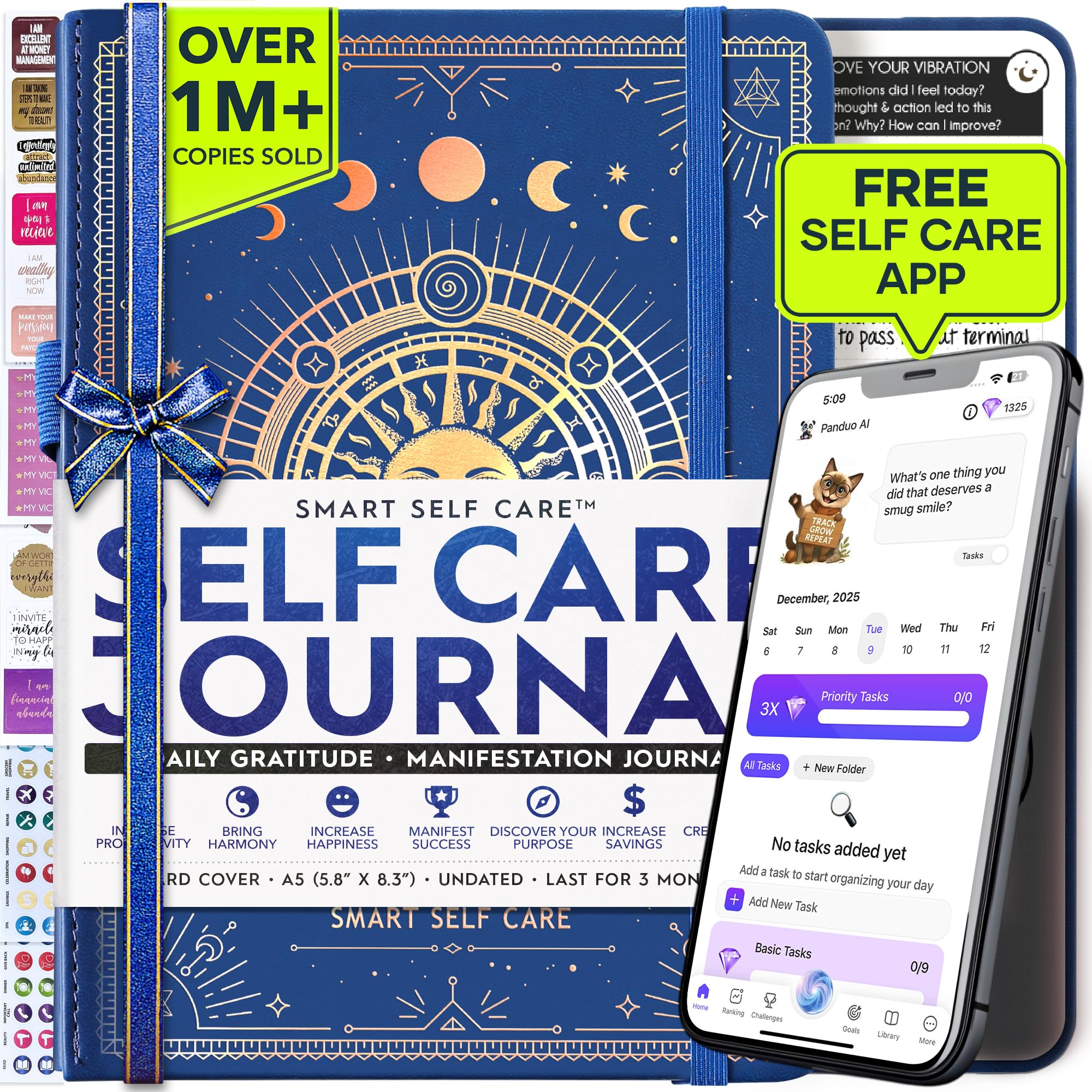 Self Care Journal - 5 Minute Mental Health & Manifestation Journal | 90-Day Undated Daily Planner for Positivity, Affirmations & Gratitude | Guided
