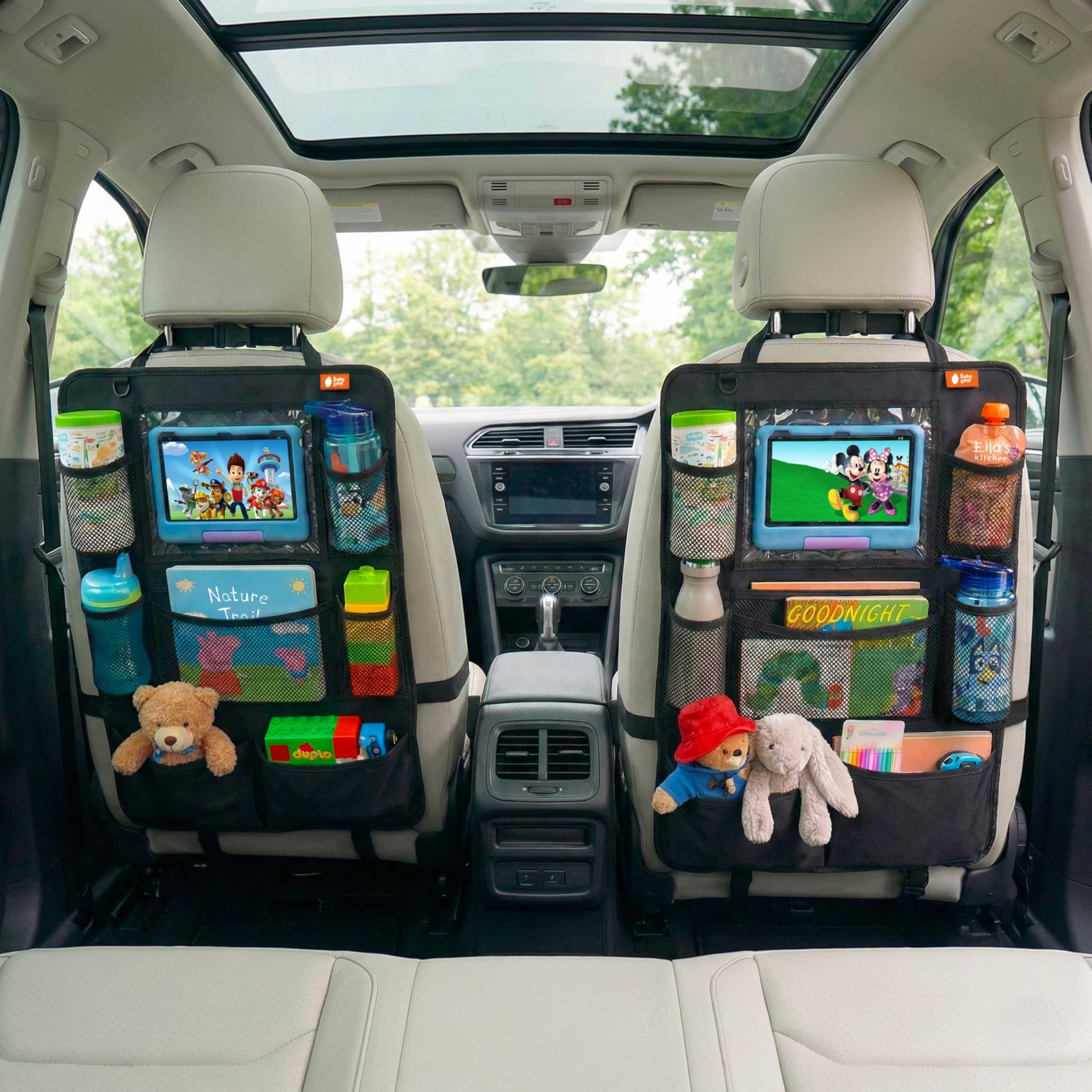 Organizador Asiento Trasero Coche Ninos Pack de 2 | Organizador Coche Asiento con Funda Tablet y Bolsillos | Organizador Asiento Coche Ninos | Protector Respaldo Asiento Coche | Accesorios Coche Ninos