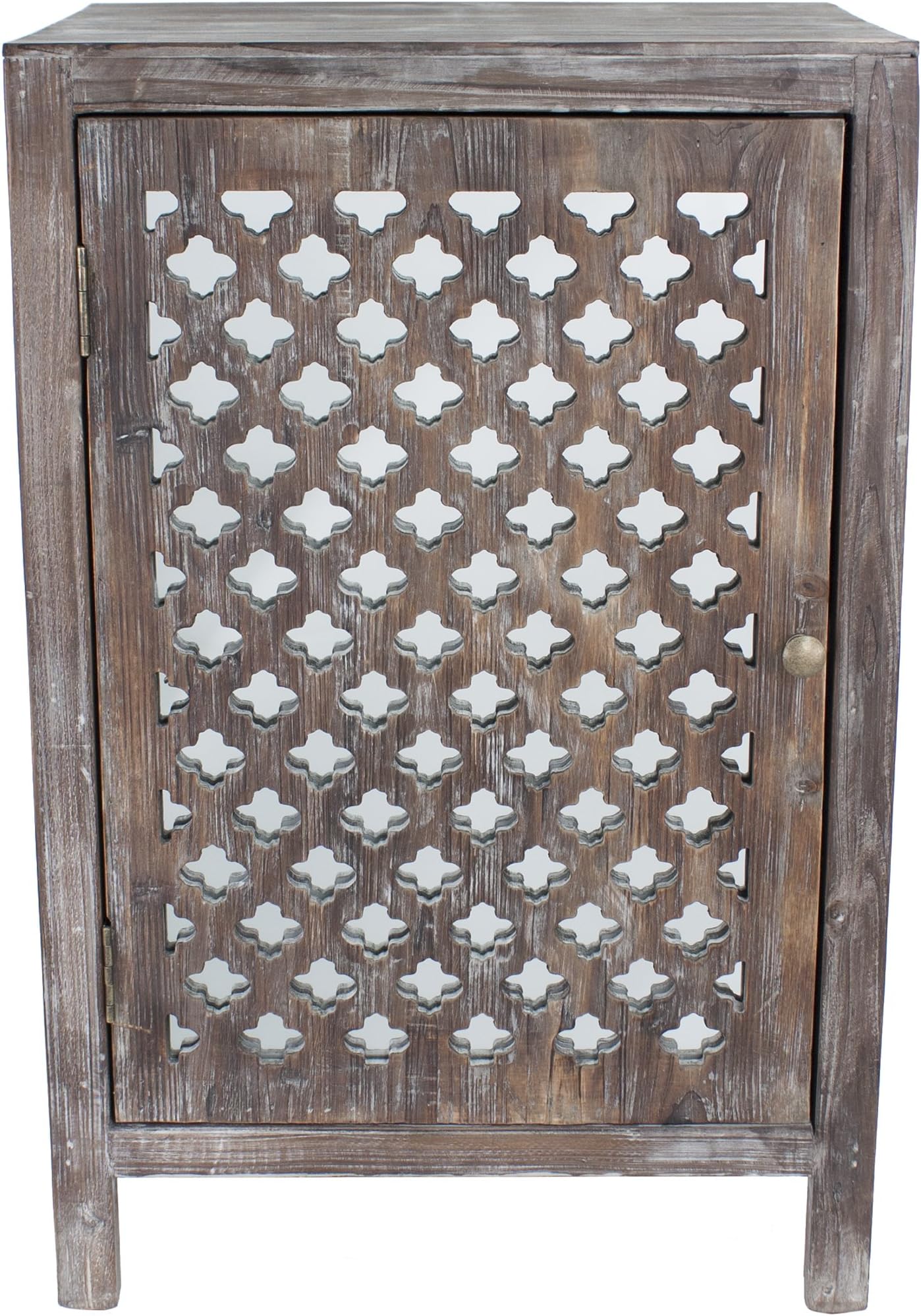 Décor Therapy Quatrefoil End Table with Mirror Accent, Distressed Gray