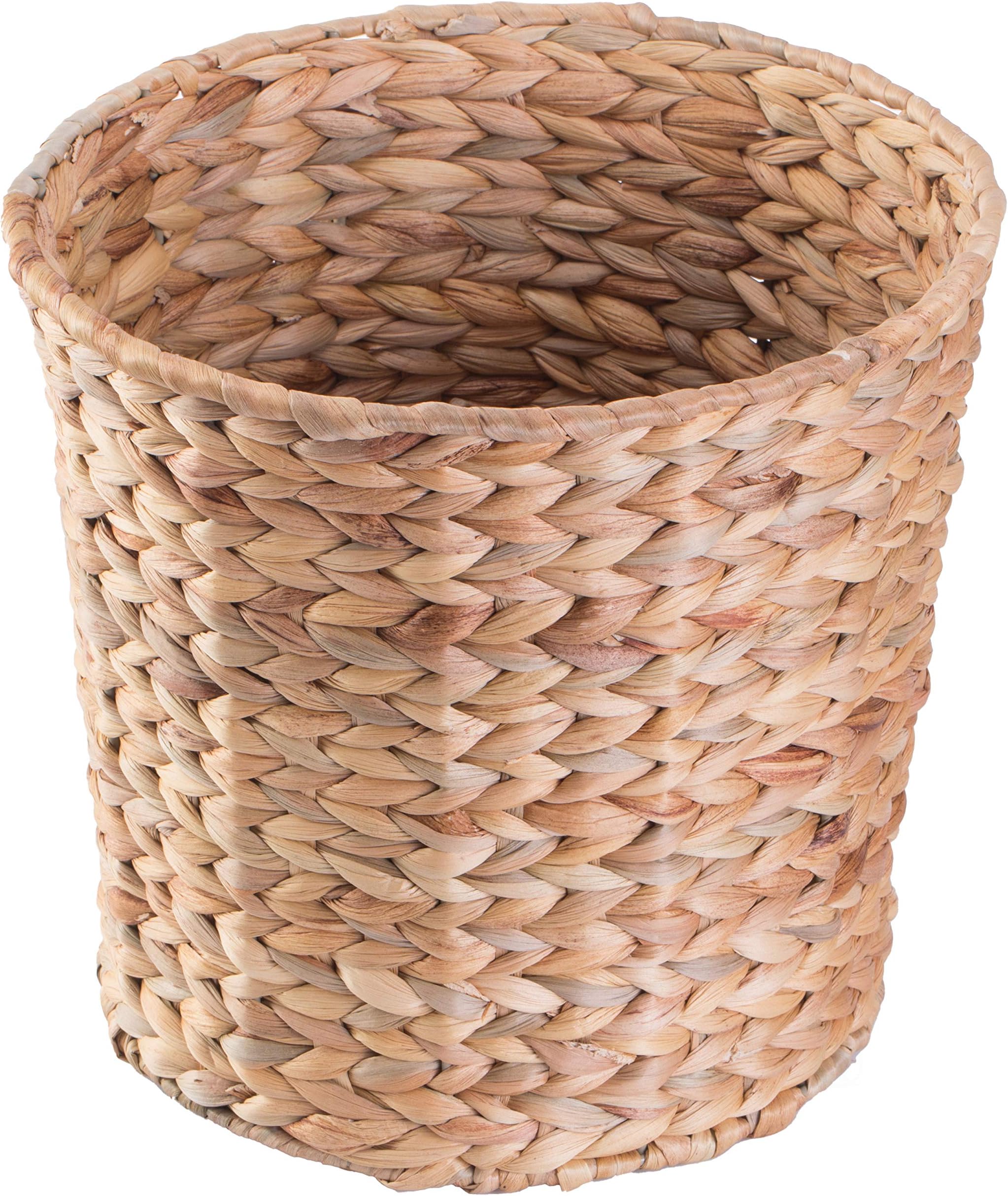 Vintiquewise Round Natural Water Hyacinth Basket with Removable Linen Lining and Lid (Small)