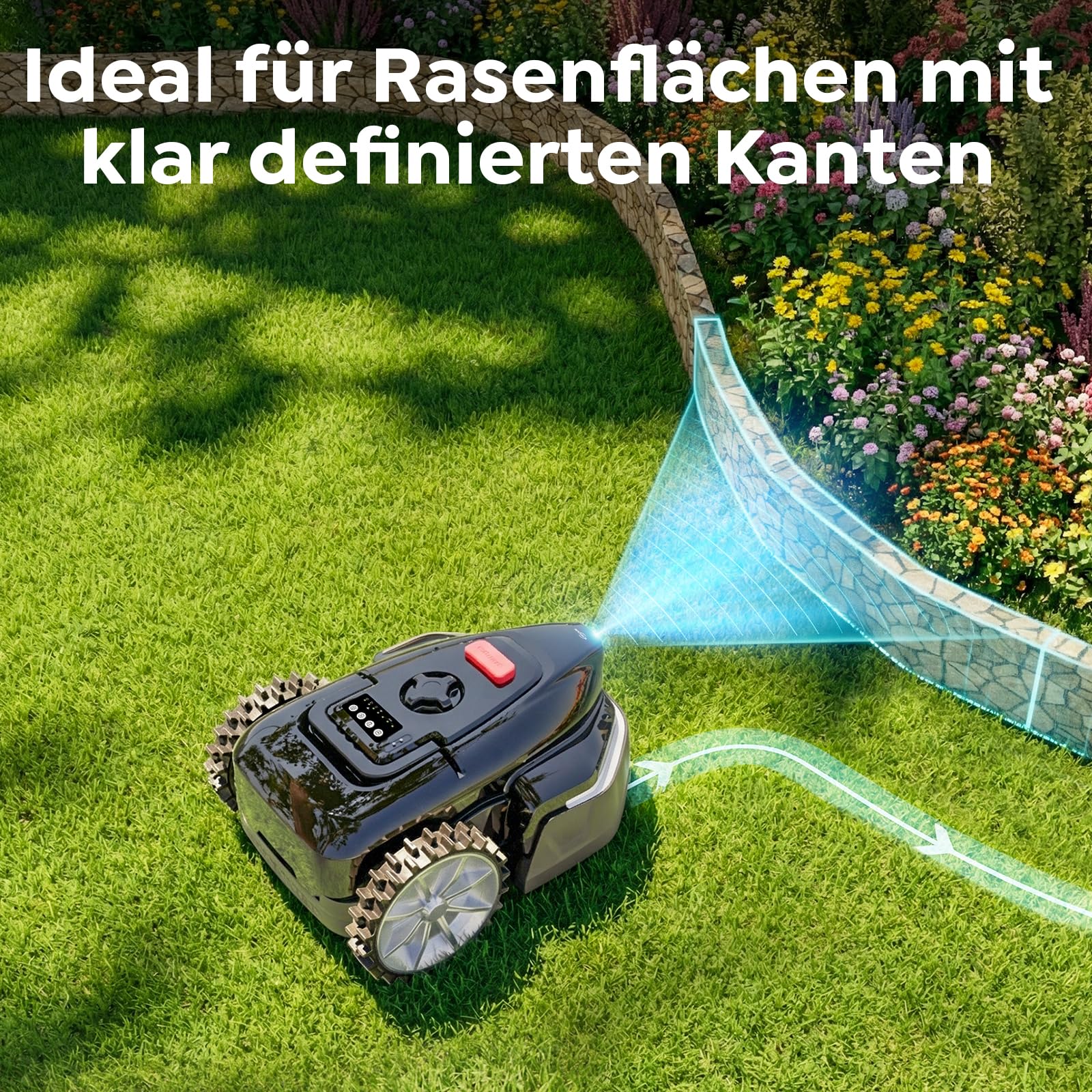 YARDCARE V3 Mähroboter ohne Begrenzungskabel, KI-Visionsnavigation, 150+ Hinderniserkennung, App-Steuerung, bürstenloser Motor, 50 dB, einstellbare Schnitthöhe, für kleine Gärten