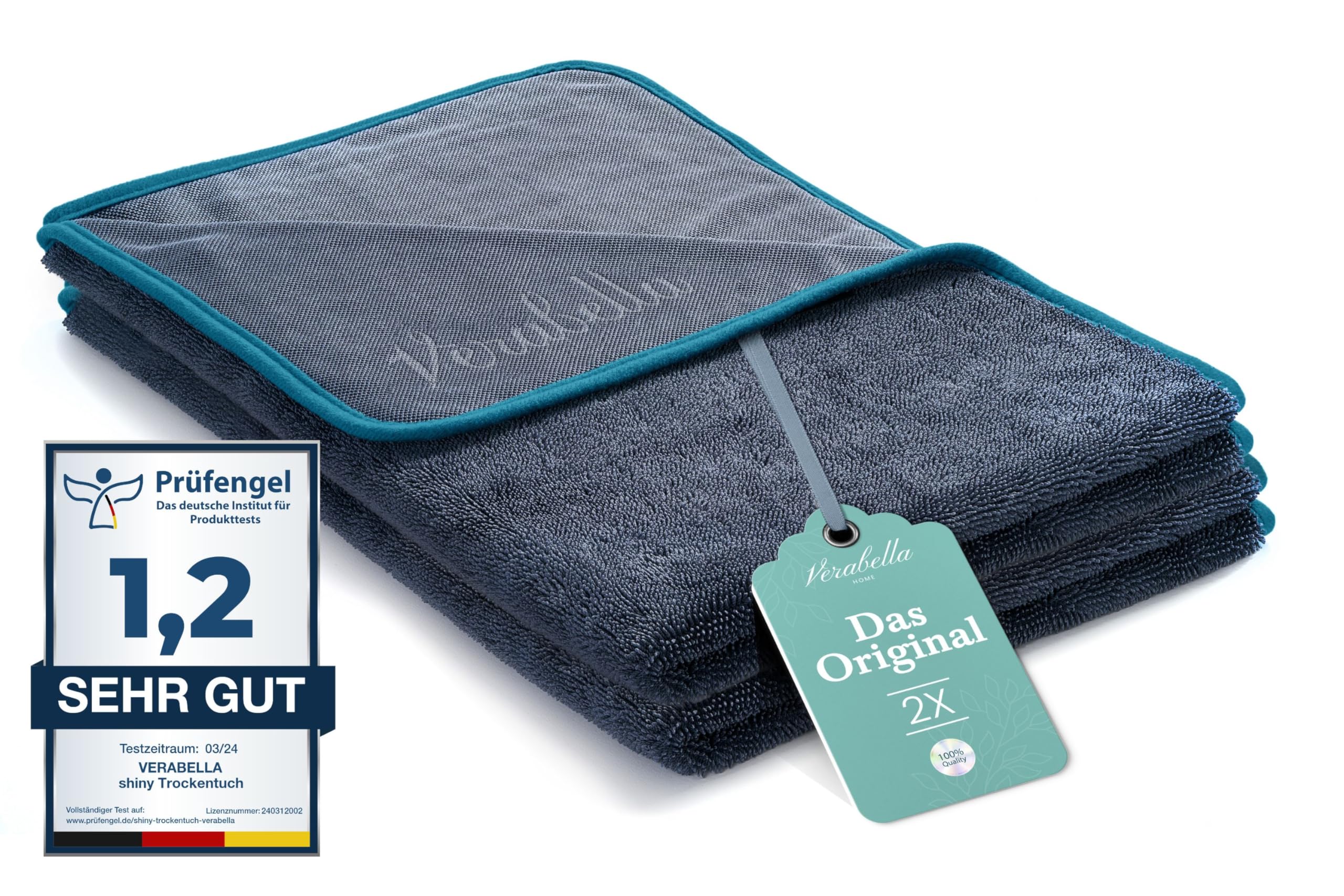 Verabella® 2er Set Trockentuch Dusche zur effektiven Reinigung für Bad & Dusche - 60x40cm Badezimmer Mikrofasertuch extrem saugstark & maschinenwaschbar - Microfaser Putztuch, Duschkabinen Tuch