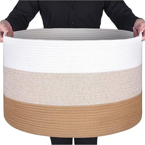 MINTWOOD Design Cesta de almacenamiento extra grande de 22 x 14 pulgadas, cesta de lavandería, cestas decorativas de cuerda de algodón tejida para