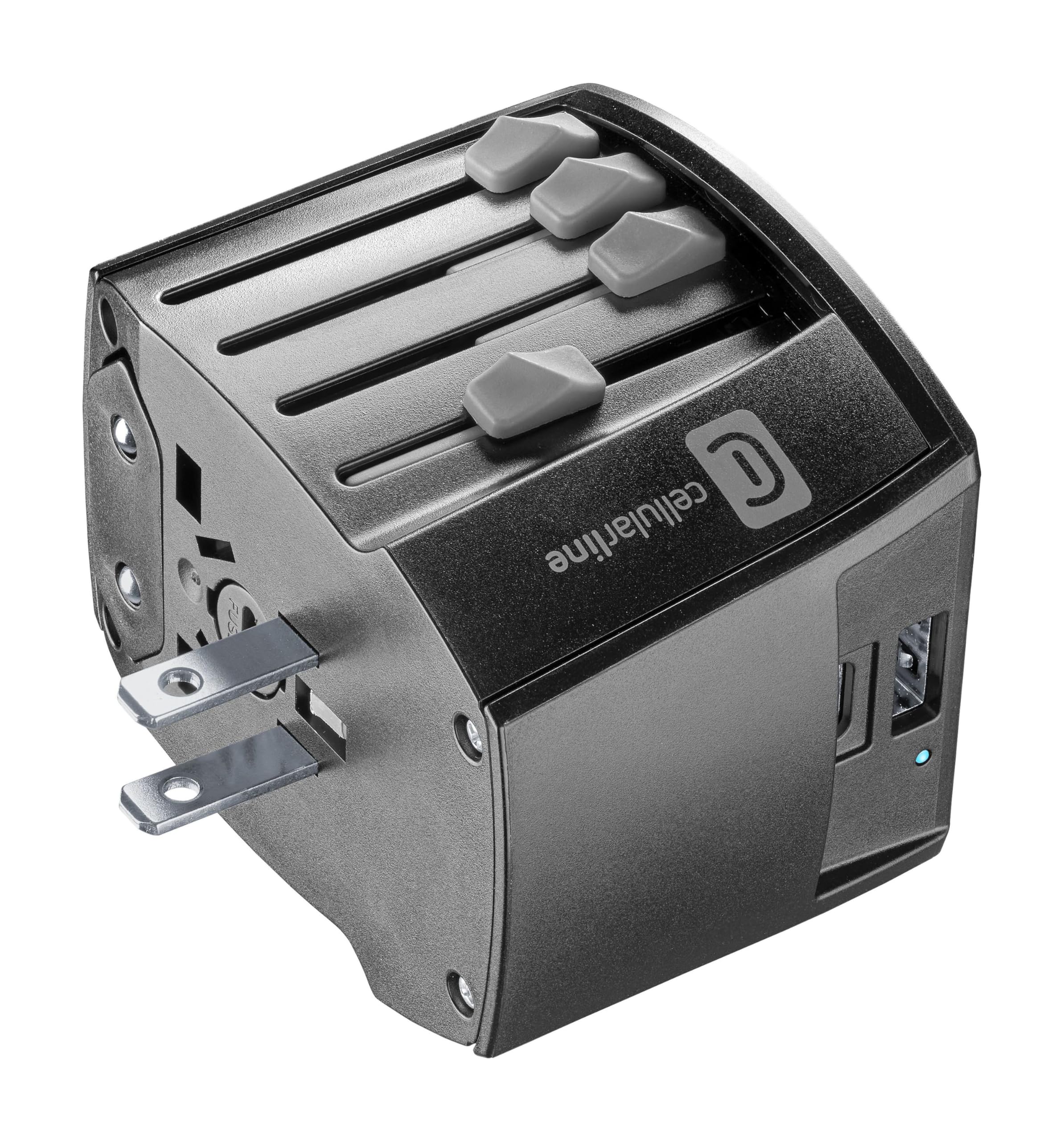 Cellularline Adattatore da viaggio multispina USB 18W USB-C 20W 100-240V 600W EU/UK/AUS/USA Nero
