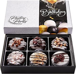 Pastry Perks 6 Gourmet Chocolate-Covered Cookies, Happy Birthday Gift Box – Sweet Celebration Treats for Men, Women, and Grandma – Food Delivery Gift Ideas