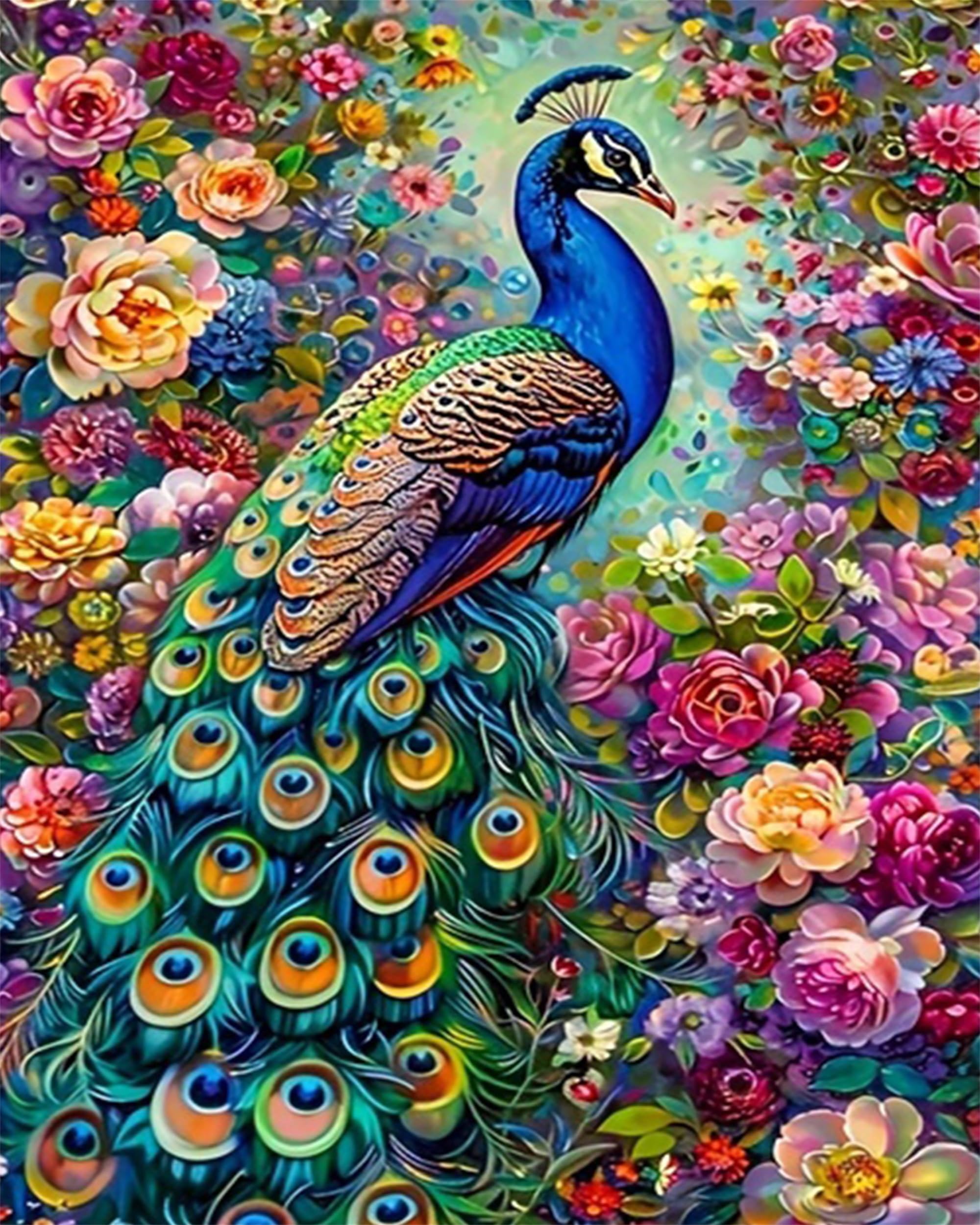 Qihensail Paint by Numbers for Adults,Painting by Number Kits on Canvas,Easy DIY Cheerful Painting for Beginners,Gifts,Wall Decor,Relax (Peacock2)