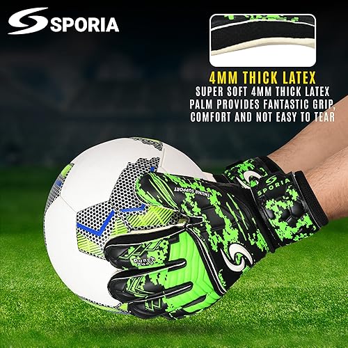 Miniatura 4 de Sporia Guantes de portero para adultos y jóvenes, guantes de portero de fútbol transpirables con protector de 5 dedos y fuerte soporte de muñeca