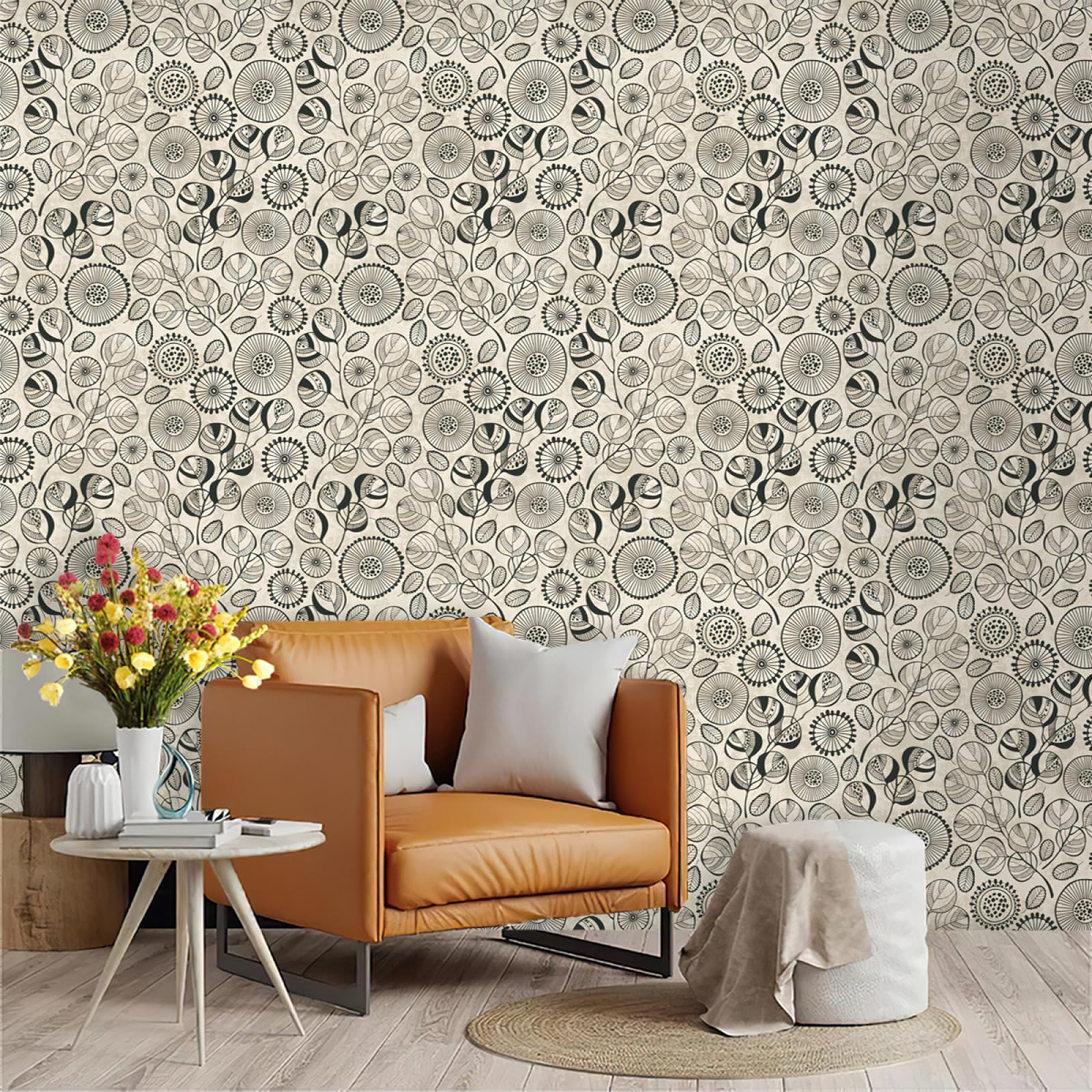 Zahhyg Black Wallpaper Circle Peel And Stick Self Adhesive Wallpaper For Living Room Waterproof Vinyl, Art Deco Thicken Sticky Back Plastic Removable