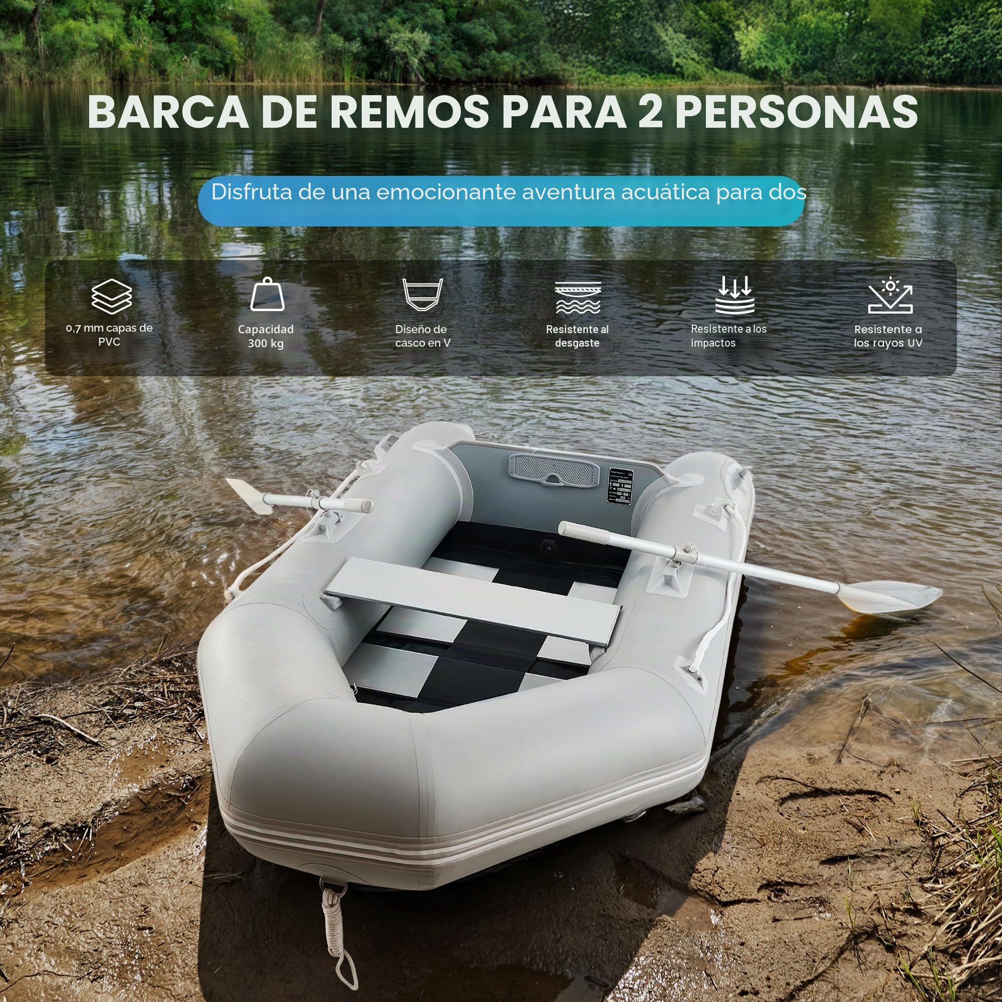 DARTMOOR Bote inflable para adultos 230 x 130 x 33 cm Balsa portátil para 2 personas capacidad 300 kg kayak barco PVC para derivas para náutica pesca juego