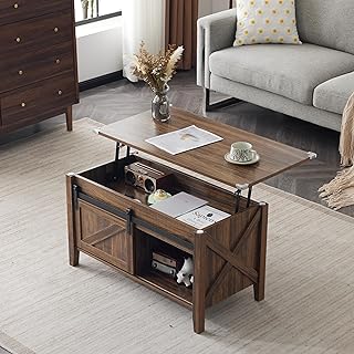 VINGLI Farmhouse Lift Top Coffee Table, Rustic Grey with Storage Shelf/Hidden Compartment, Mesa De Centro para Sala, Rustic Brown (Espresso, 36" L)