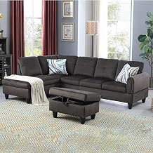 NicBex 3 Piece Set Modular Sectional Sofa,Contemporary Flannel Living Room Sofa Set,Sectional Sofa Set with Sofa,Chaise and Ottoman,Modular Sofa with Comfortable Wide Seats and Cushions,Dark Brown