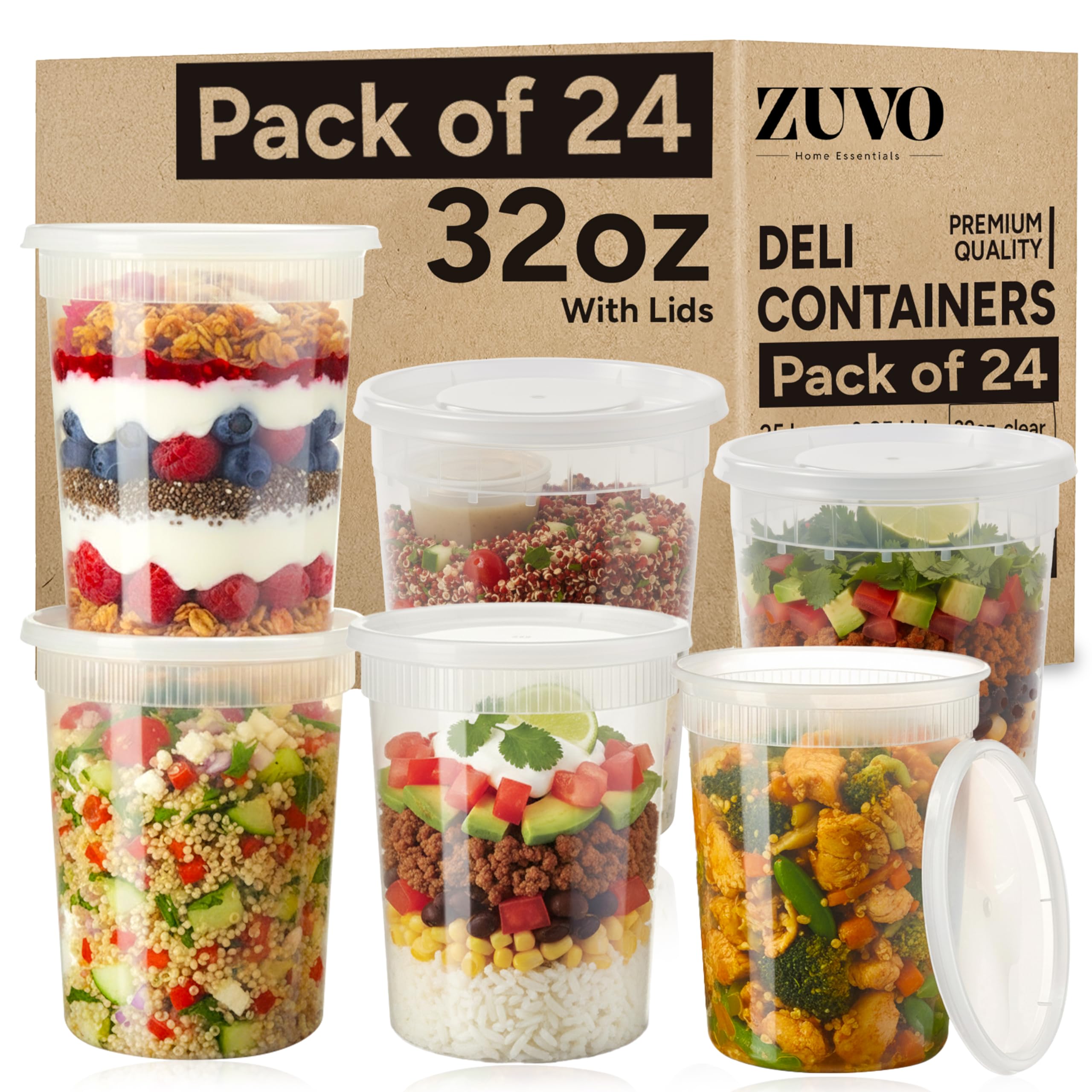 Zuvo 32oz Soup Containers with Leakproof Lids (24 Pack) – BPA-Free, Reusable ...