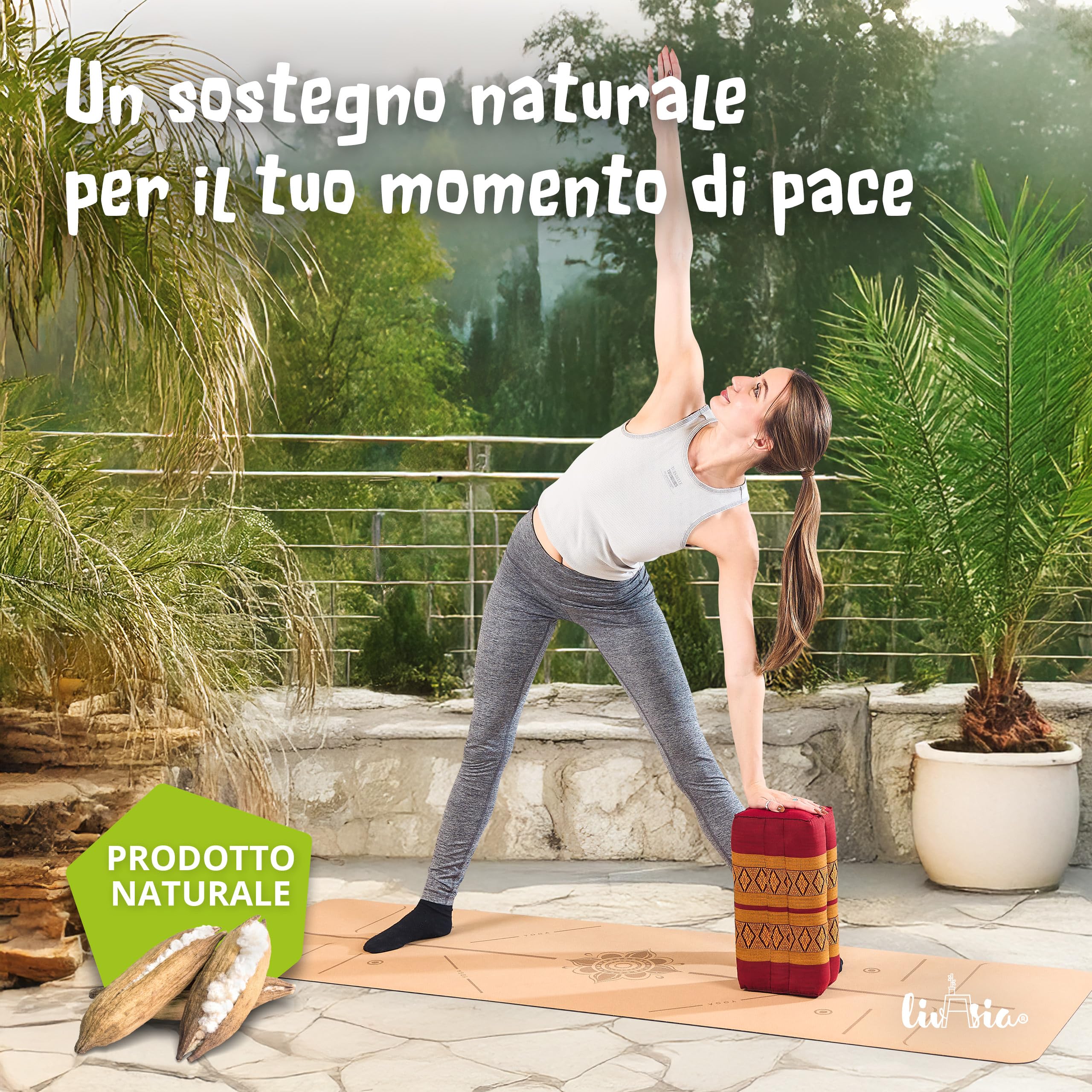 livasia | Cuscino Rigido per Yoga (asana) | Cuscino per Sostegno cervicale o nello Yoga | Cuscino Rettangolare in kapok
