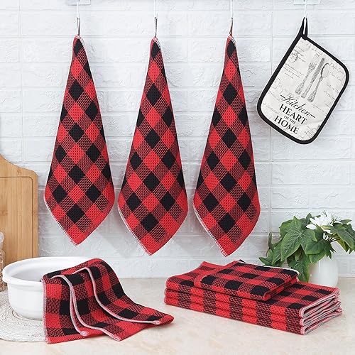 Miniatura 7 de homing Buffalo - Juego de 8 paños de cocina y paños de cocina a cuadros, 12 x 12 pulgadas y 13 x 28 pulgadas, juego de 8 toallas de cocina de