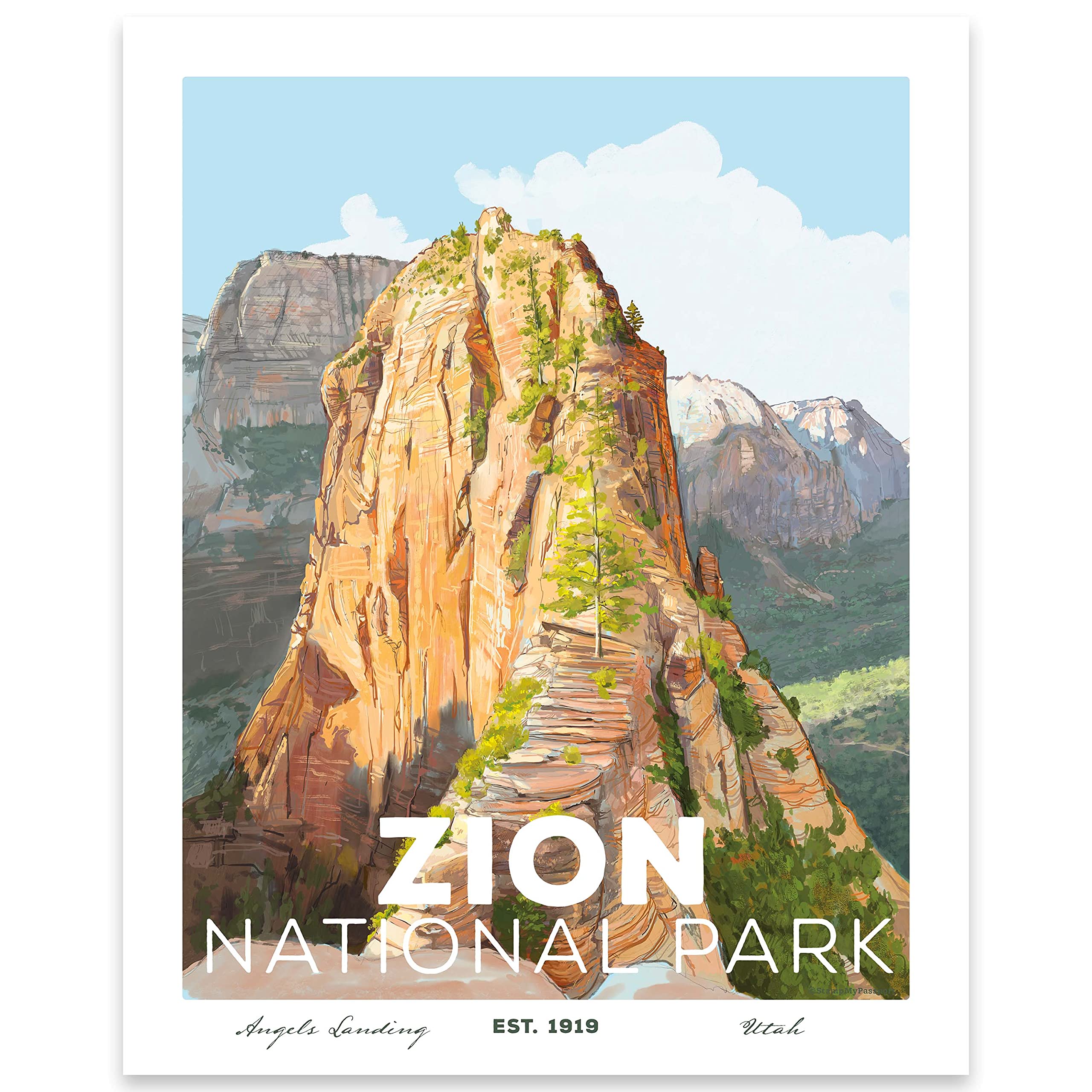 Amazon.com: Zion National Park Poster - Hand Illustrated Angels