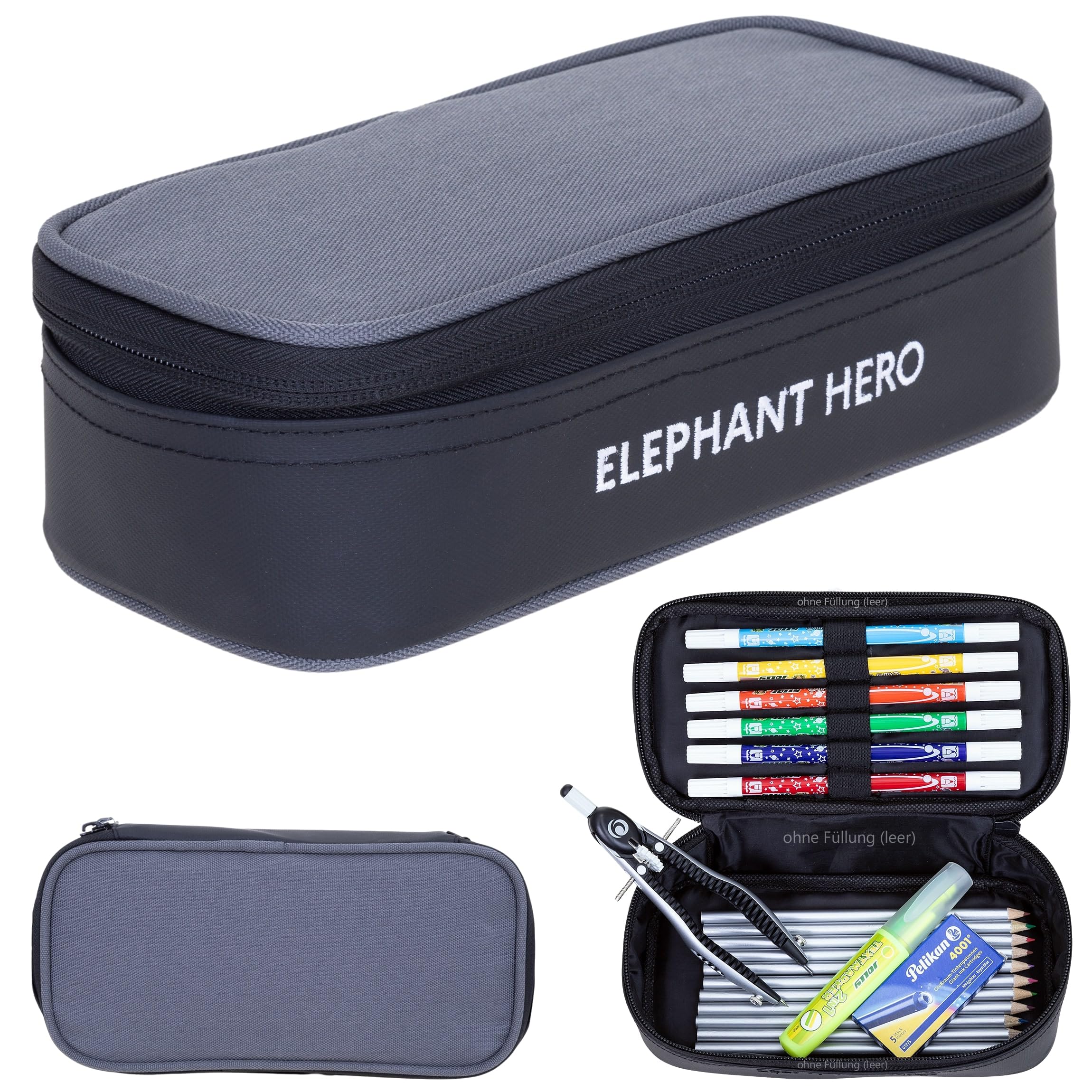 Elephant Schulrucksack 4 Teile Set Hero Rucksack 13047 CB Schwarz rtmf | Signature Jungen Mädchen Schultasche mit Sportbeutel Turnbeutel Mäppchen Flasche Anthrazit
