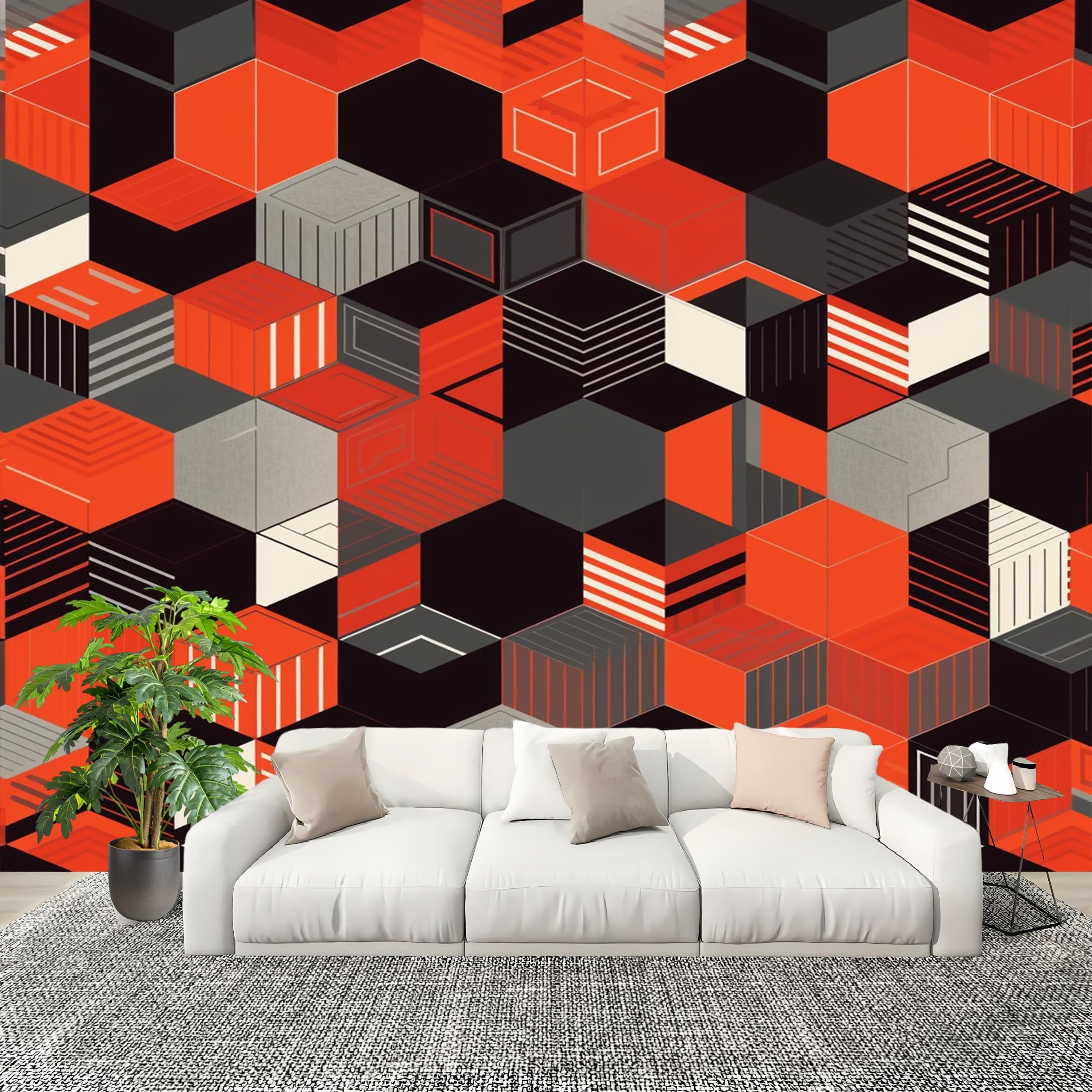 Fototapeta nowoczesna geometria plaster miodu abstrakcyjny mural z włókniny gigantyczny plakat 300 x 210 cm kolor pomarańczowy tapeta do różnych pomieszczeń tapeta ścienna, modna fototapeta