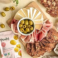 Vista 60 de Poshi Olives + Veggies Variedad de aceitunas enteras sin hueso de 4 sabores Poshi 4 sabores Vegano, Kosher, sin gluten + Snacks saludables
