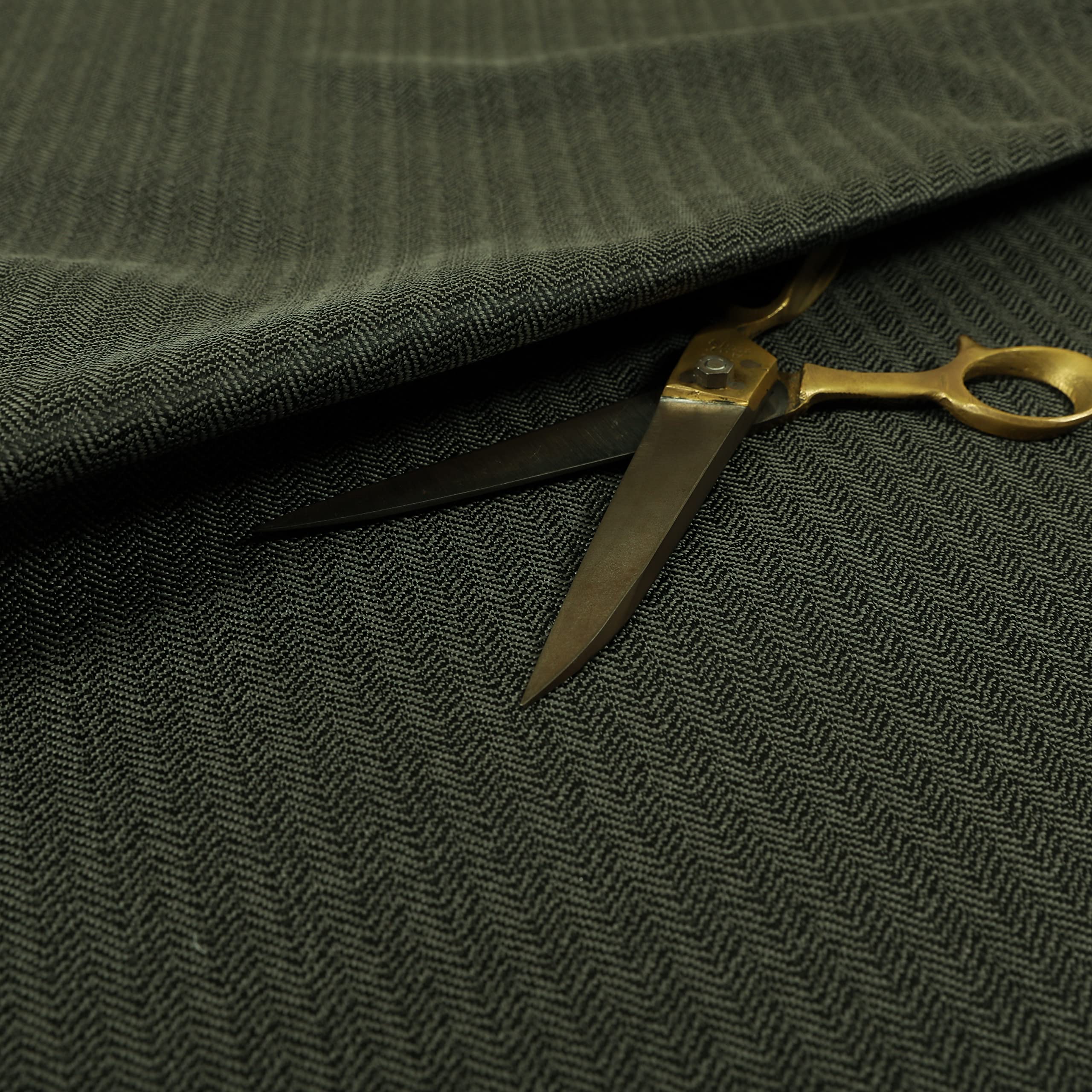 Redbrick Mill Fabrics Flame Retardant Herringbone Pattern Semi Plain Medium Weight Upholstery Fabric Black Grey Colour (1 Metre) โ image 1