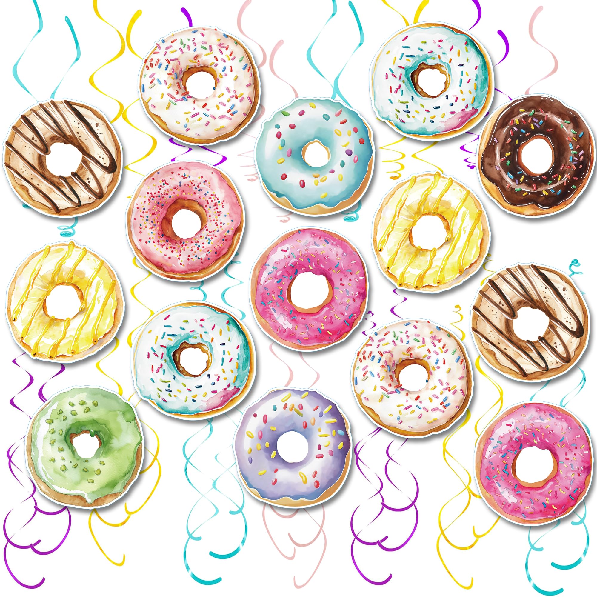 30CT Donuts Birthday Party Hanging Decorations, Donut Theme Hanging Swirls Ceiling Streamers Donut Party Decor for Birthday Parties, Baby Shower,