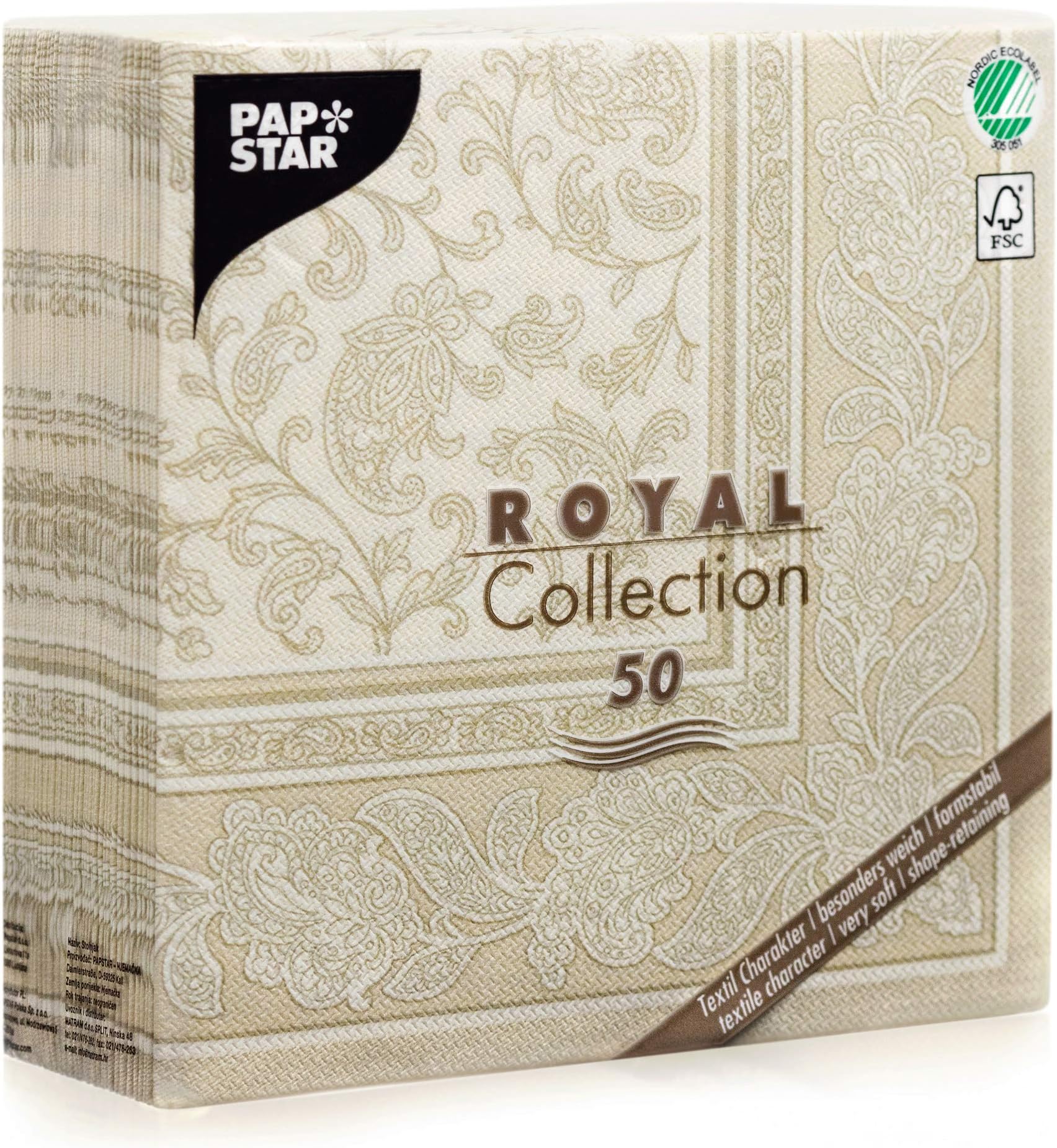 Papstar 50 serviettes ROYAL Collection pliage 1/4 40 cm x 40 cm vert olive