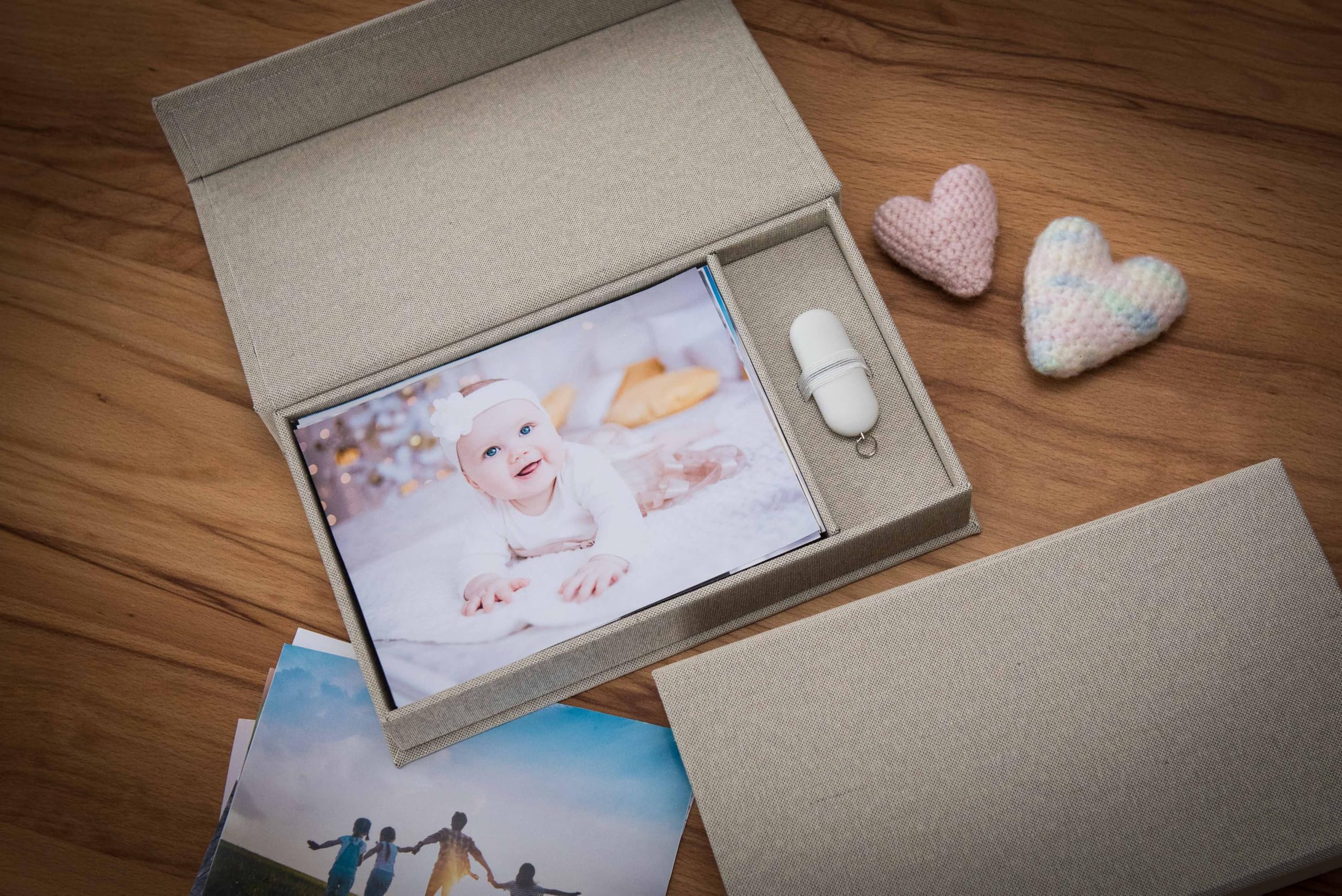 Boîte de rangement USB de mariage avec boîte photo - Blanc, gris - Sans clé USB (gris)