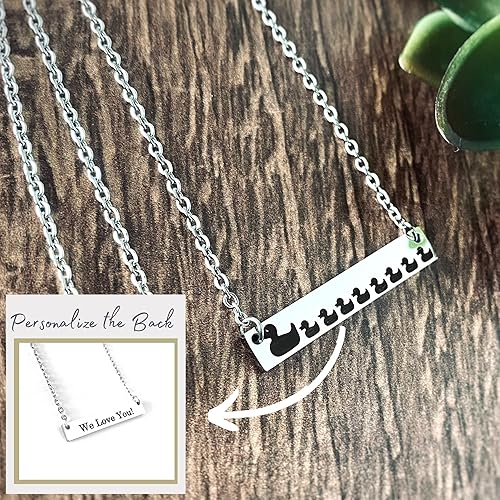 Miniatura 4 de Mama Duck with Ducklings Jewelry for Women, Mother's Horizontal Bar Necklace, Silver, Rose Gold or Yellow Gold in 16, 18, or 20 inch