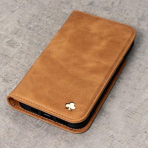 Miniatura 7 de Porter Riley - Funda de cuero para iPhone 13 Mini (5.4 pulgadas). Funda de piel auténtica con soporte, carteratapa con ranuras para tarjetas,