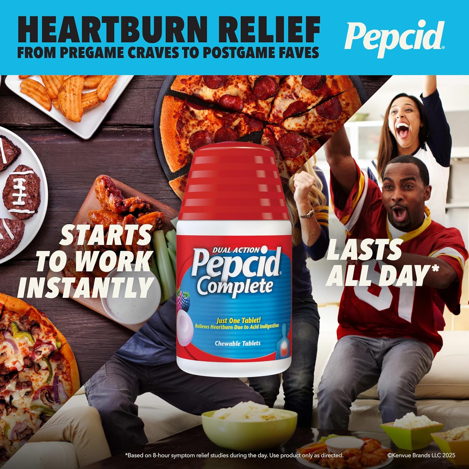 Pepcid Complete Acid Reducer + Antacid Chewables, 10mg Famotidine, 800mg Calcium Carbonate & 165mg Magnesium Hydroxide per Heartburn Medicine Tablet, Antacid Chews, Berry Flavored, 70 ct thumbnail